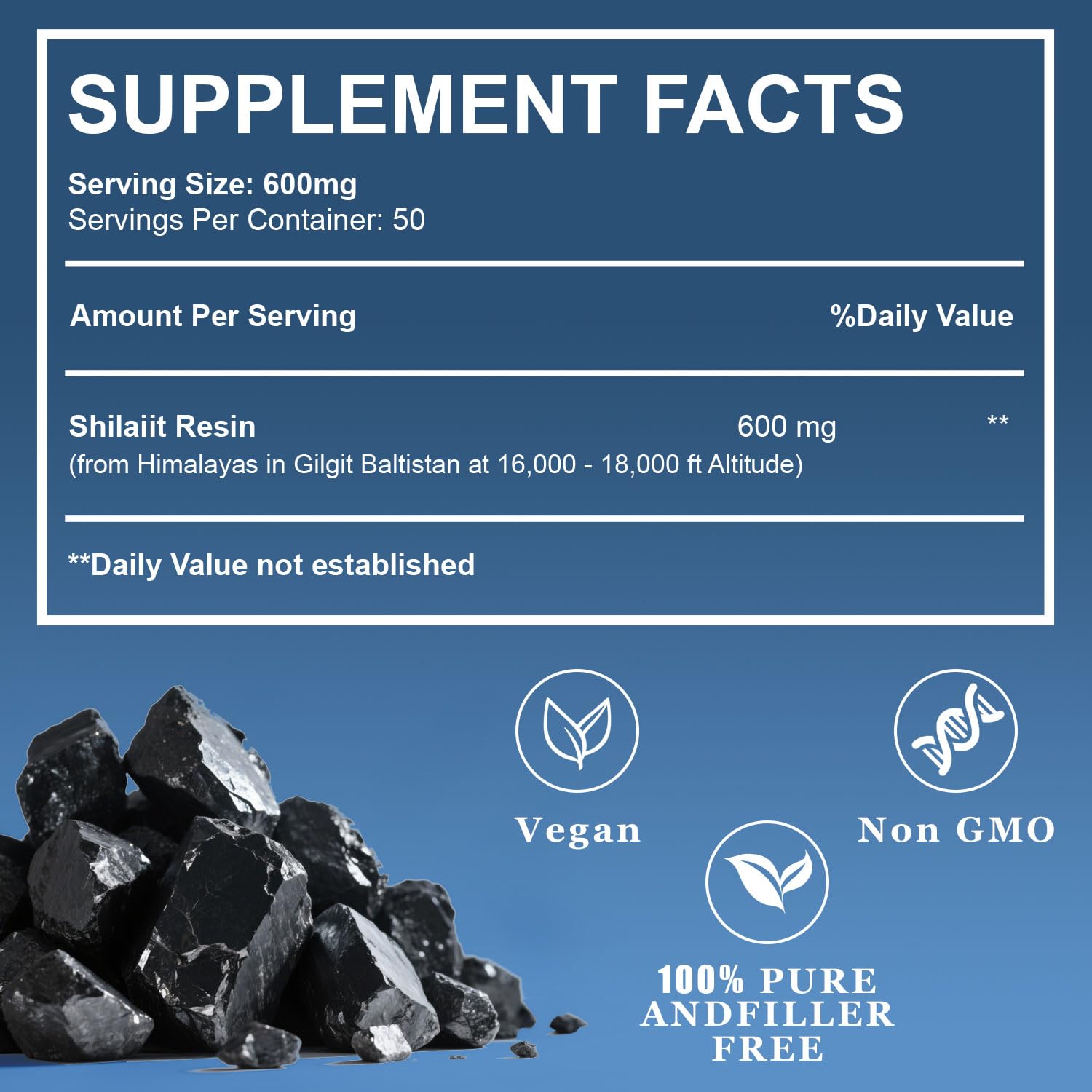 Naypiny Shilajit Himalaya: porción de 600 mg para consumo diario.