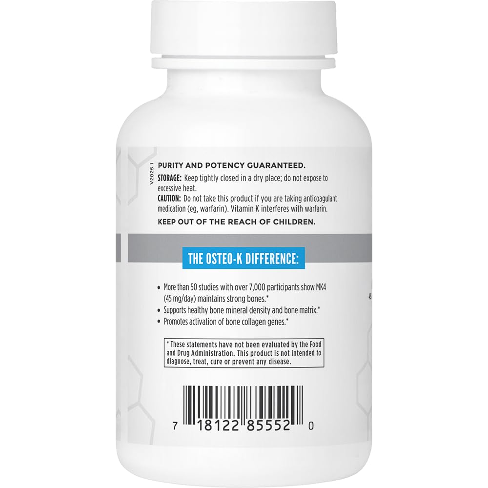 Etiqueta nutricional de Osteo-K de NBI con calcio, D y K2