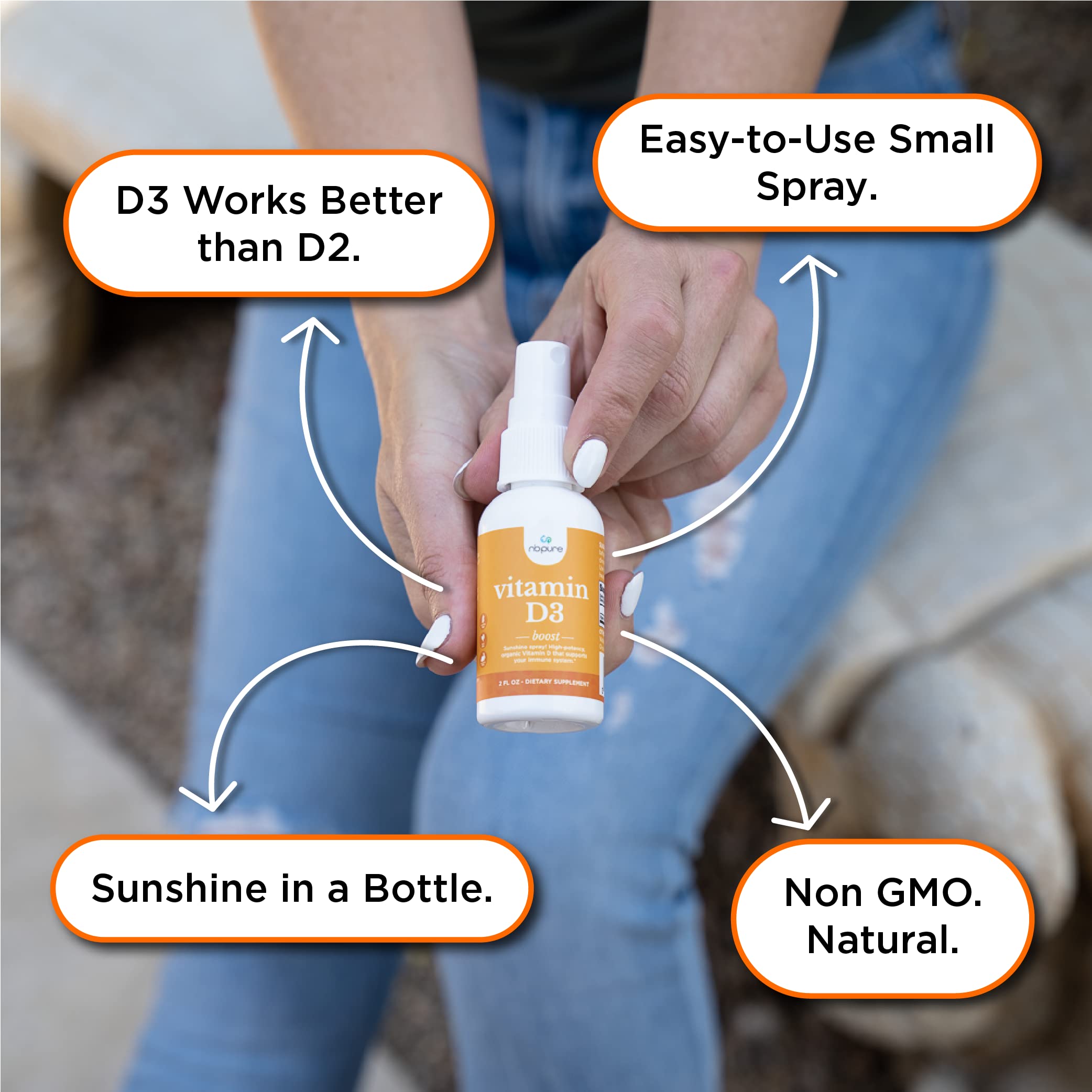 nbpure Vitamina D3 spray para momentos de salud en casa.