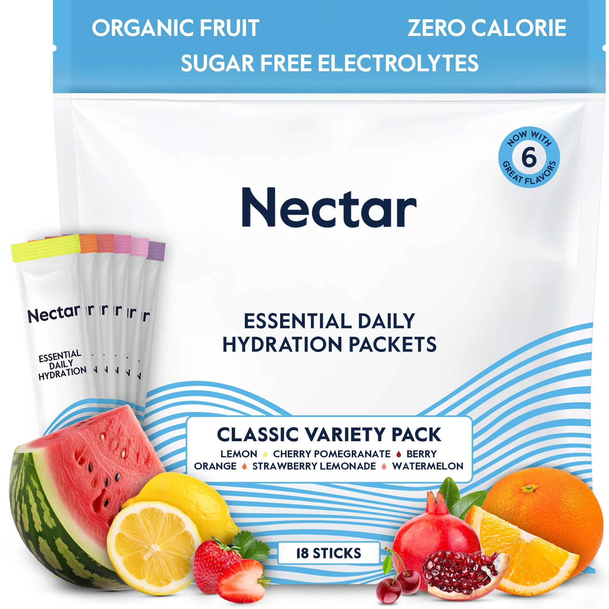 Nectar Paquetes de Hidratación frente al empaque, uso diario sin azúcar