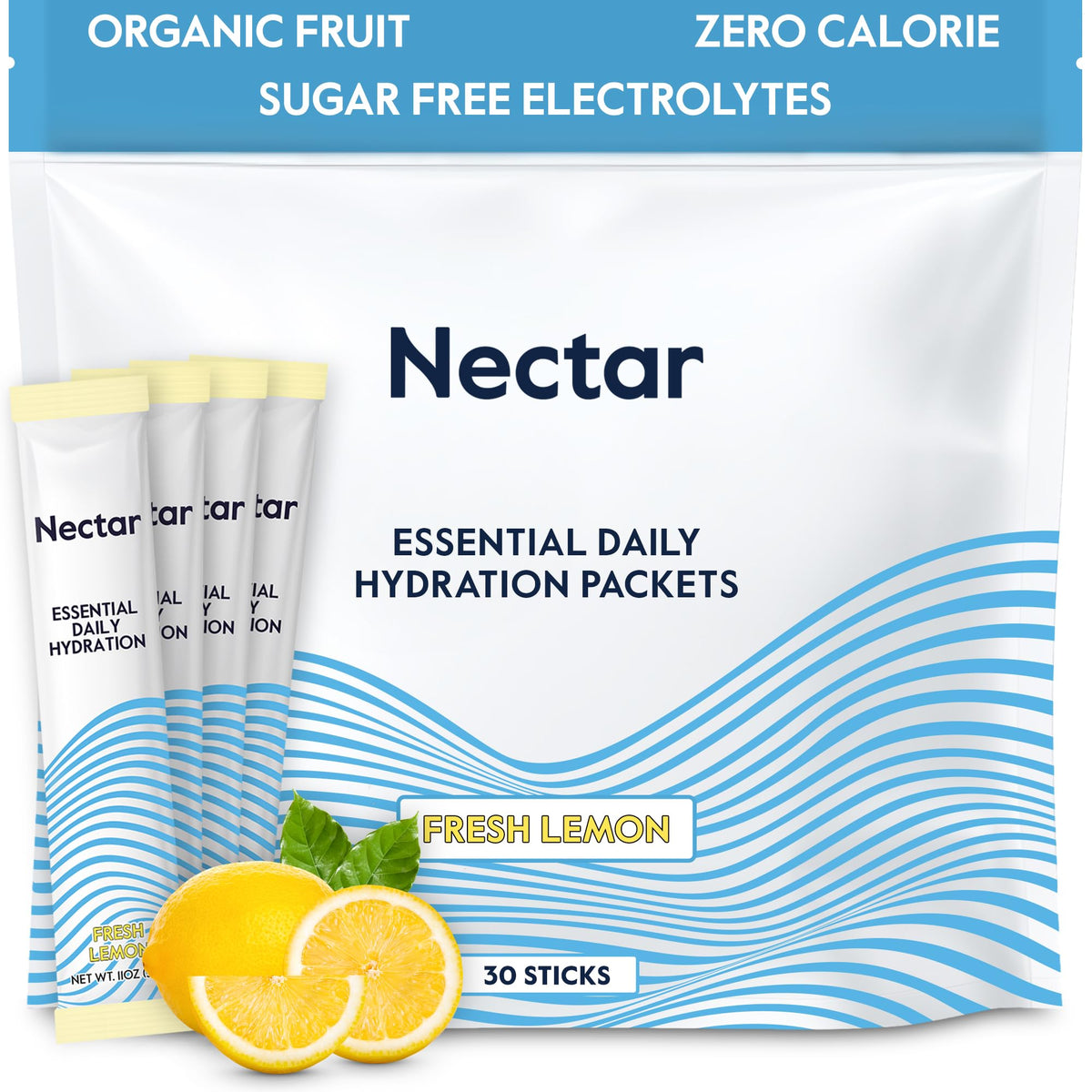 Nectar paquetes hidratación limón frente: hidratación rápida sin calorías