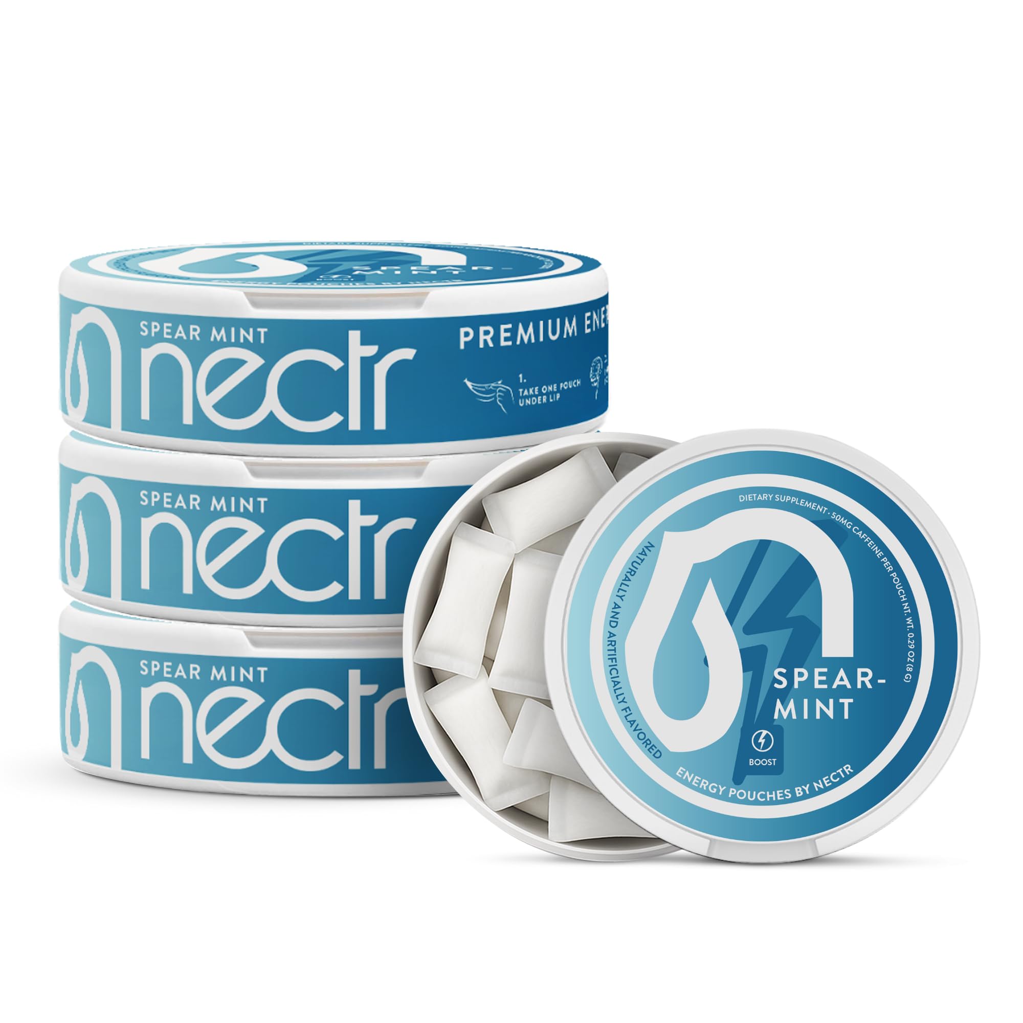 Nectr Energy: cafeína 50 mg en bolsitas mentoladas para energía rápida.
