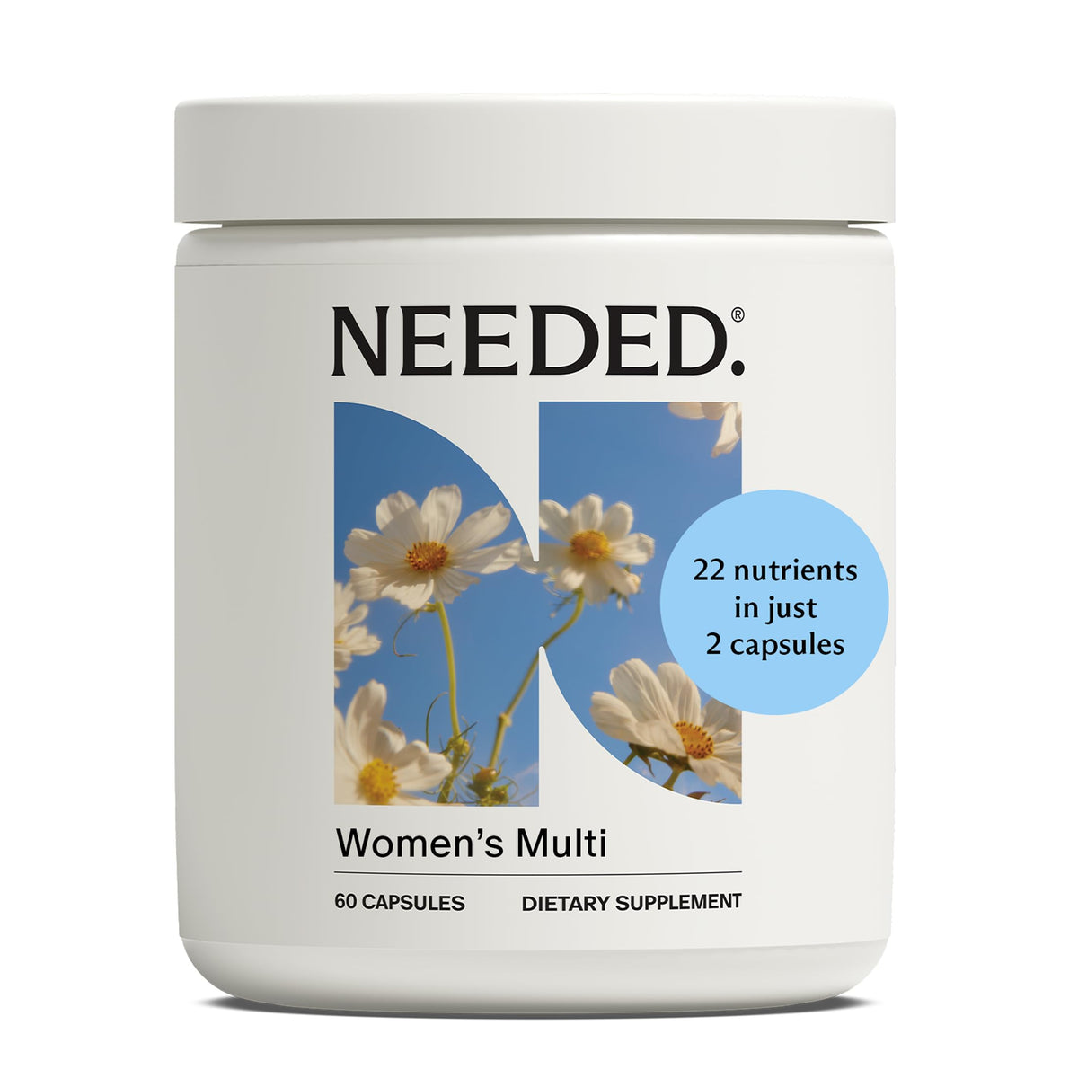 Needed multivitamínico para mujeres, botella frontal, apoyo a la energía diaria
