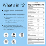 Needed multivitamínico para mujeres, cápsulas en un mosaico, nutrición completa