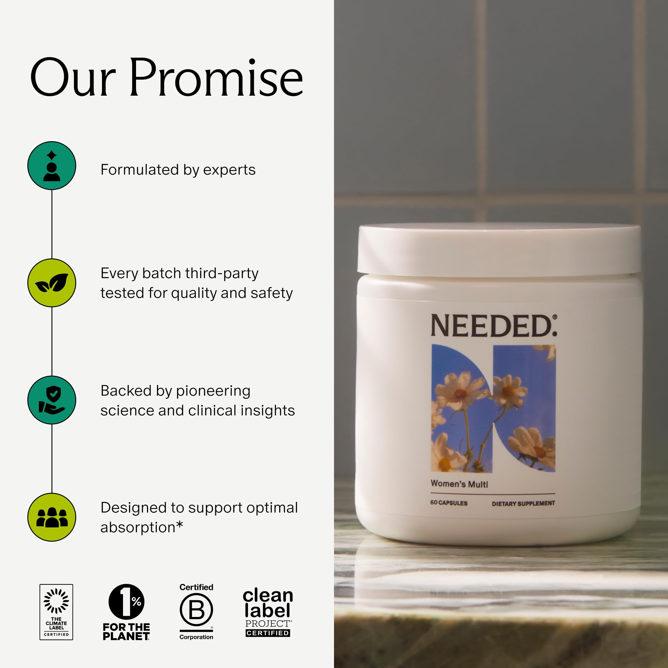 Needed multivitamínico para mujeres, empaque abierto, fácil de usar cada día