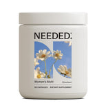 Needed multivitamínico para mujeres, botella cítrica, apoyo diario de energía y vitalidad.