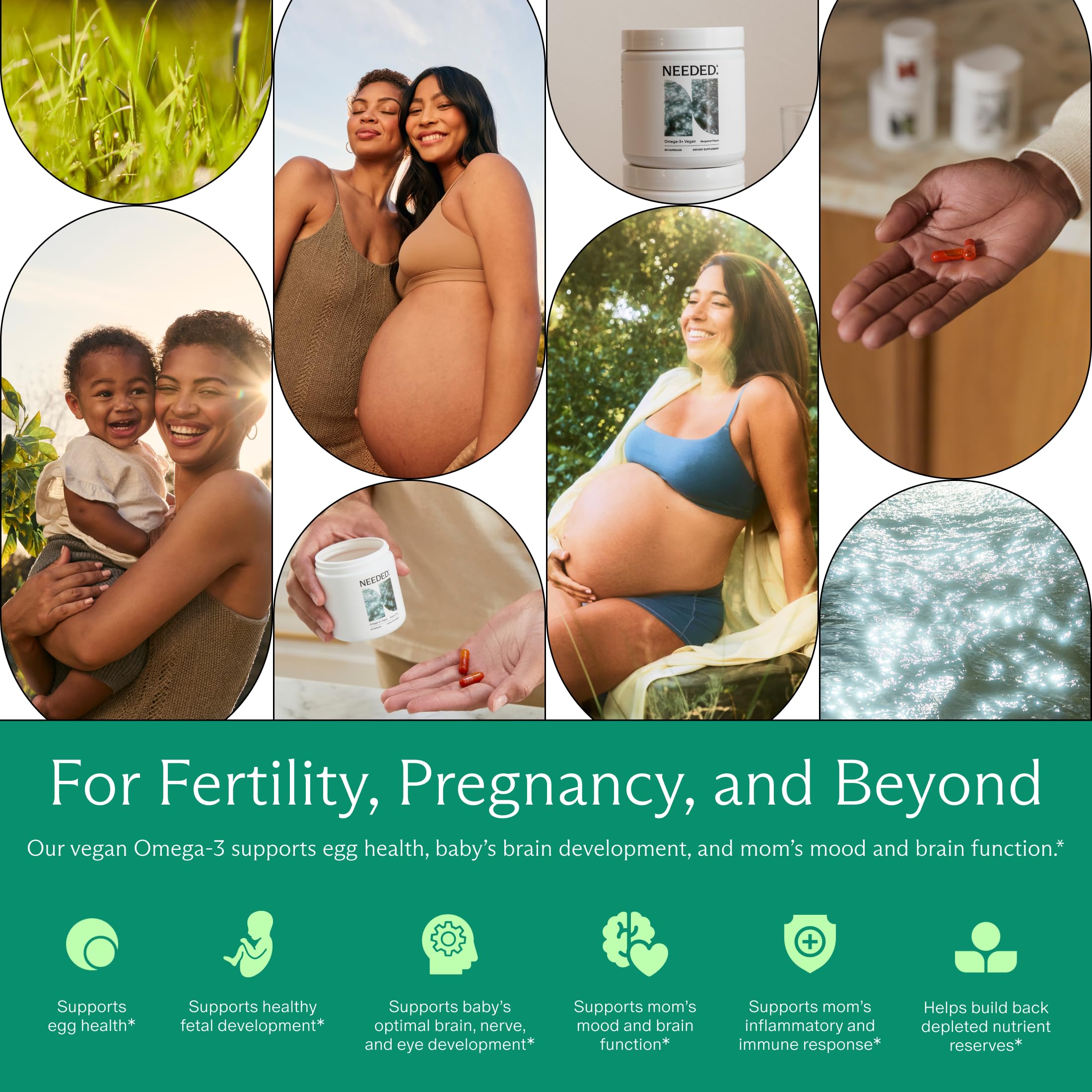 Needed Prenatal Omega-3, sabor bergamota suave, experiencia diaria agradable.