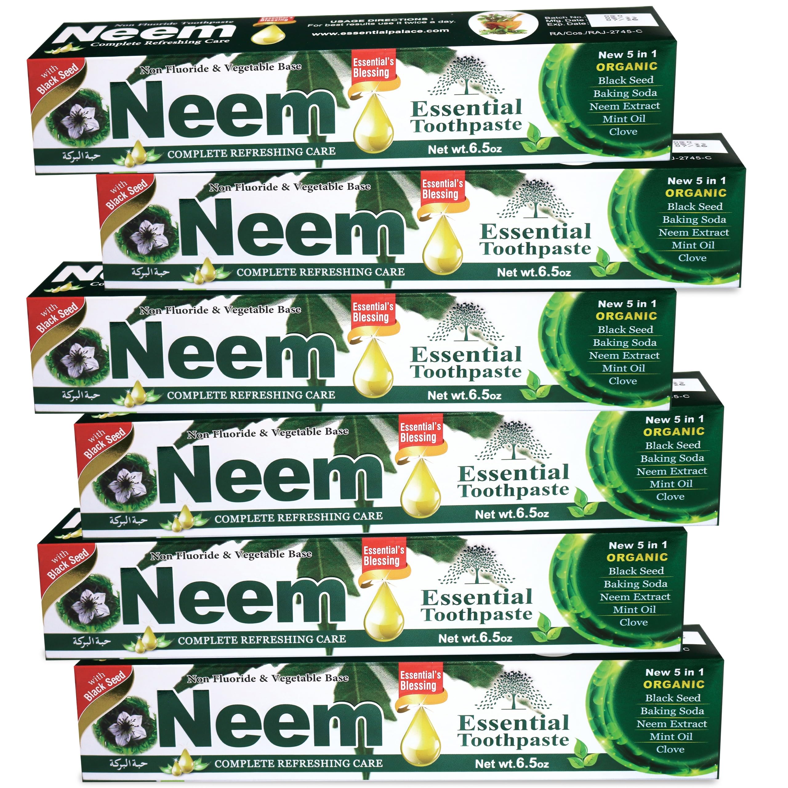 Pasta Neem ESSENTIAL TOOTHPASTE, envase de seis unidades, cuidado bucal diario
