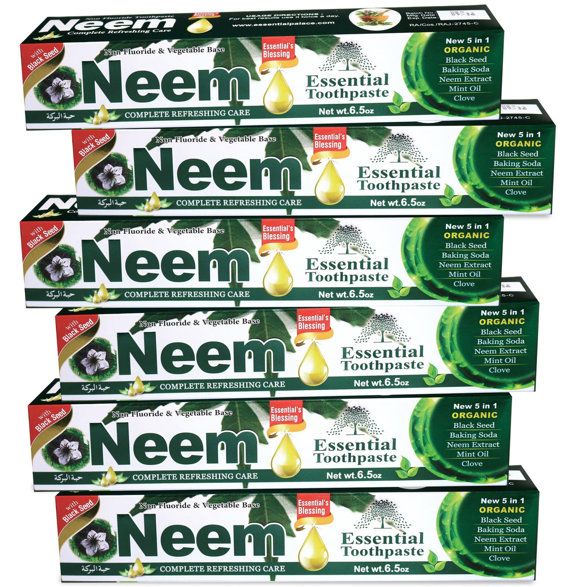 Pasta Neem ESSENTIAL TOOTHPASTE, envase de seis unidades, cuidado bucal diario