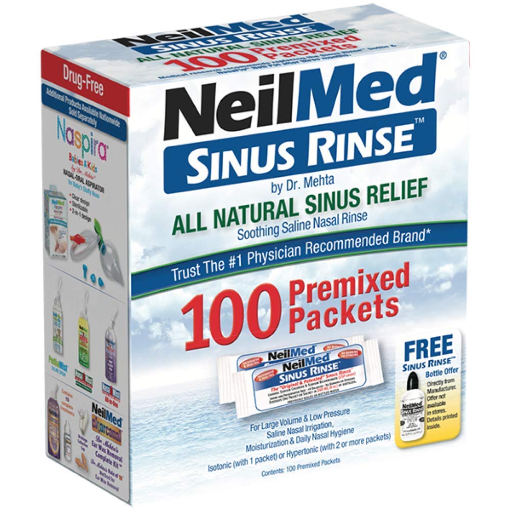 NeilMed Enjuague nasal: kit de recarga de 100 unidades para limpieza nasal suave