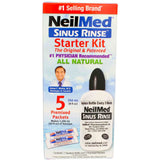 NeilMed kit inicio enjuague nasal caja frontal con tres paquetes para inicio de limpieza nasal diaria