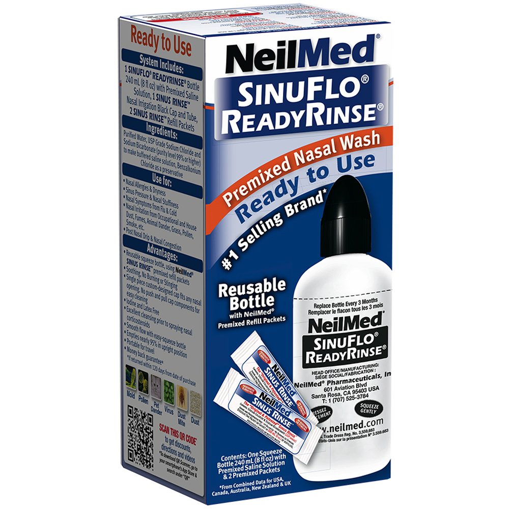 NeilMed SinuFlo Listo para Enjuague Nasal verter la solución para una limpieza nasal cómoda