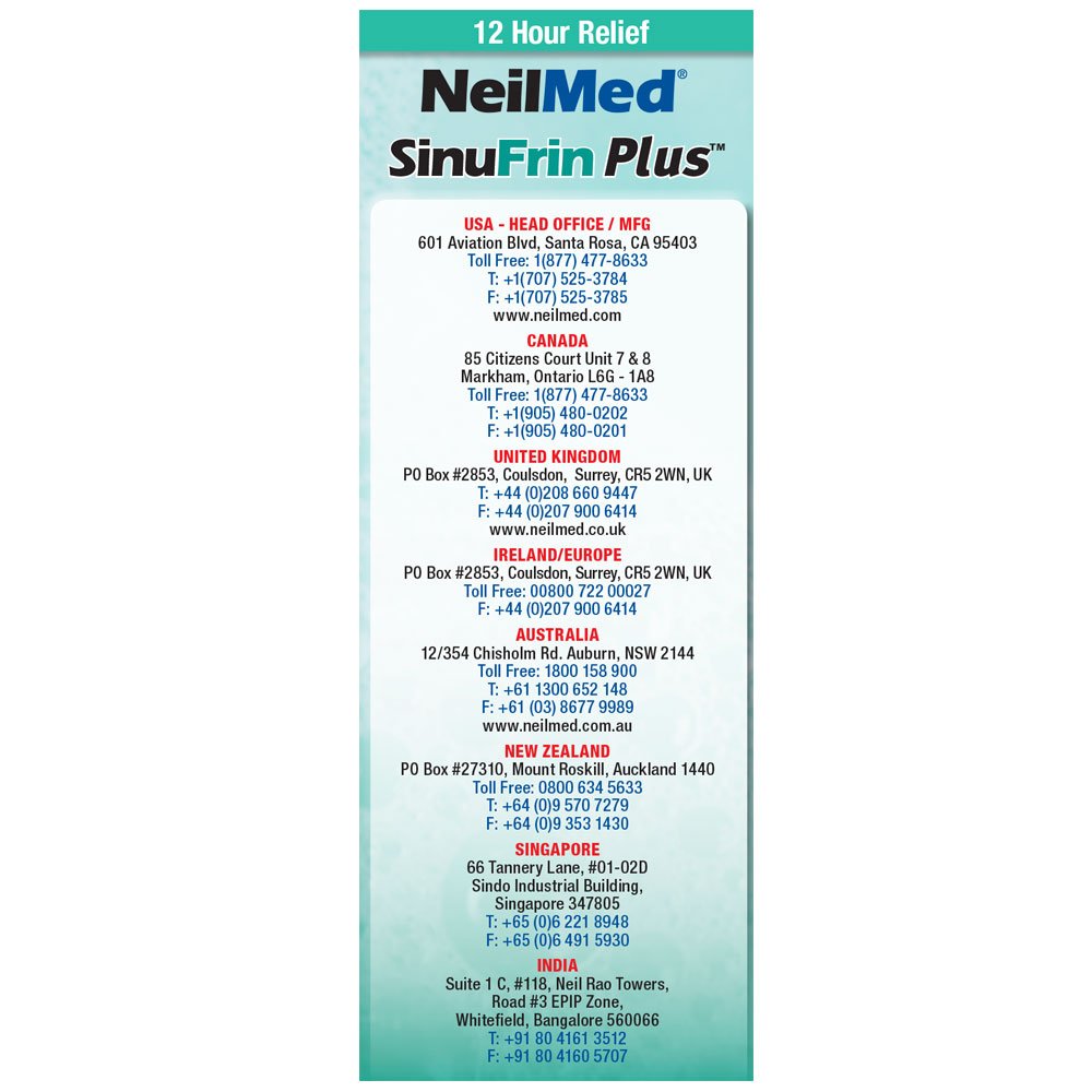 Empaque variado de NeilMed Sinufrin Plus listos para transportar.