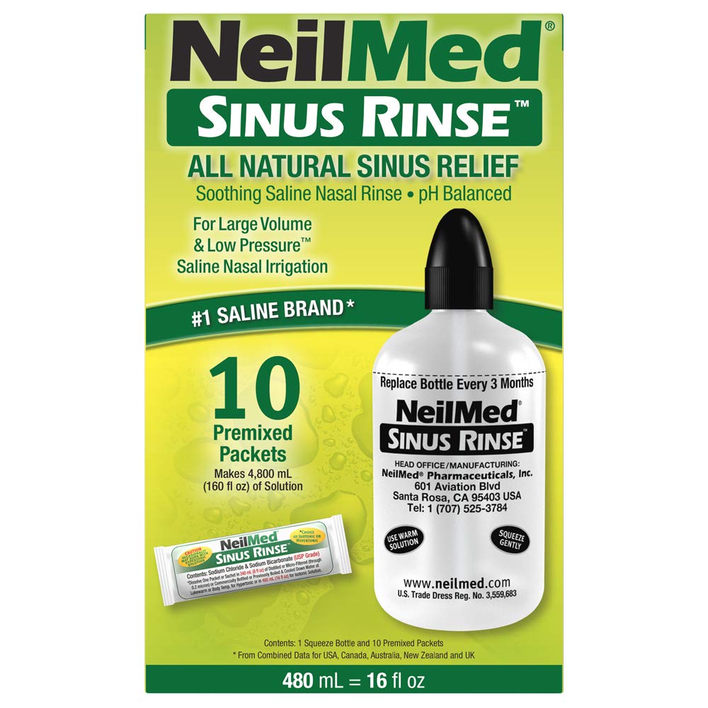 NeilMed Sinus Rinse: botella grande 16oz lista para irrigación nasal suave.
