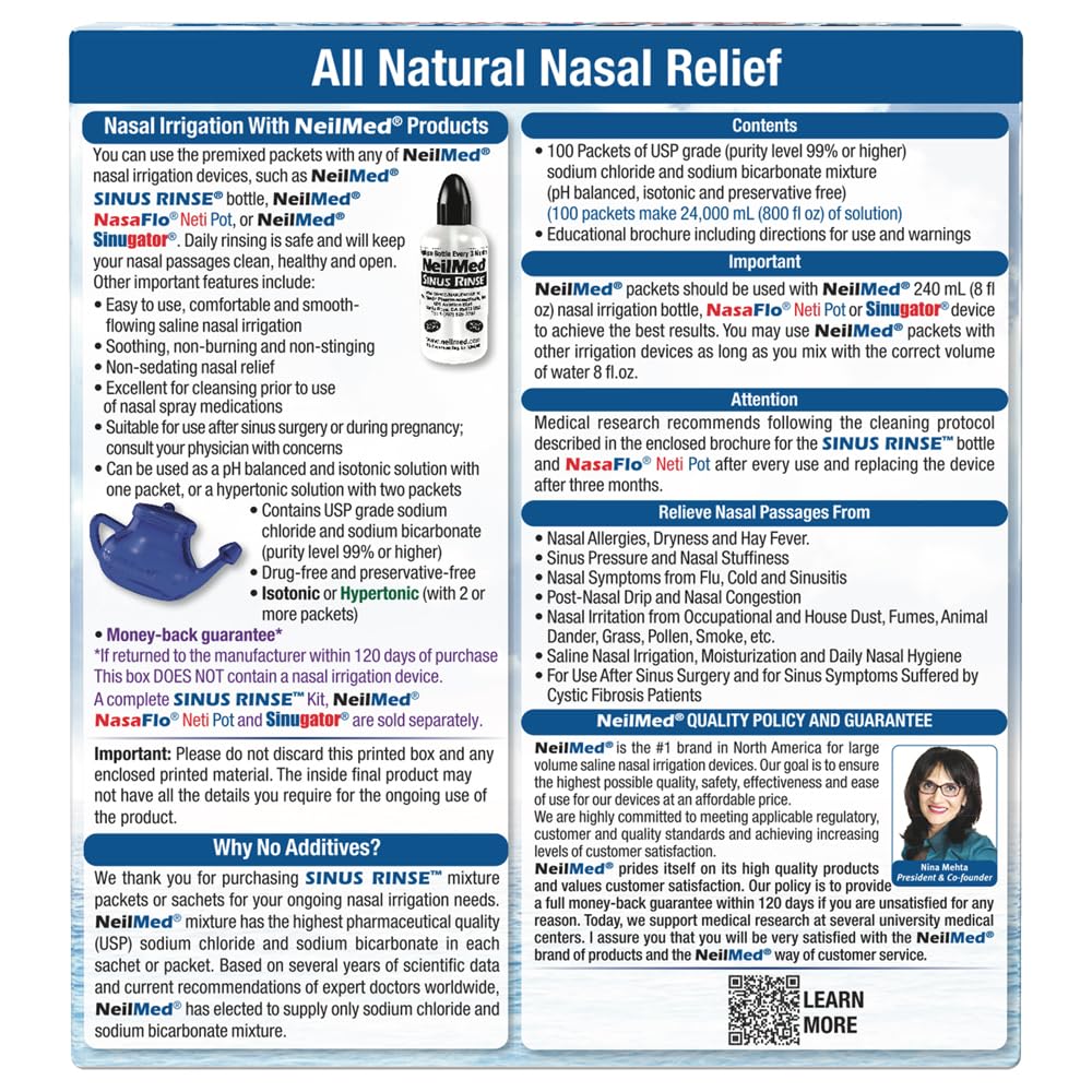 NeilMed Sinus Rinse: folleto educativo con instrucciones claras.