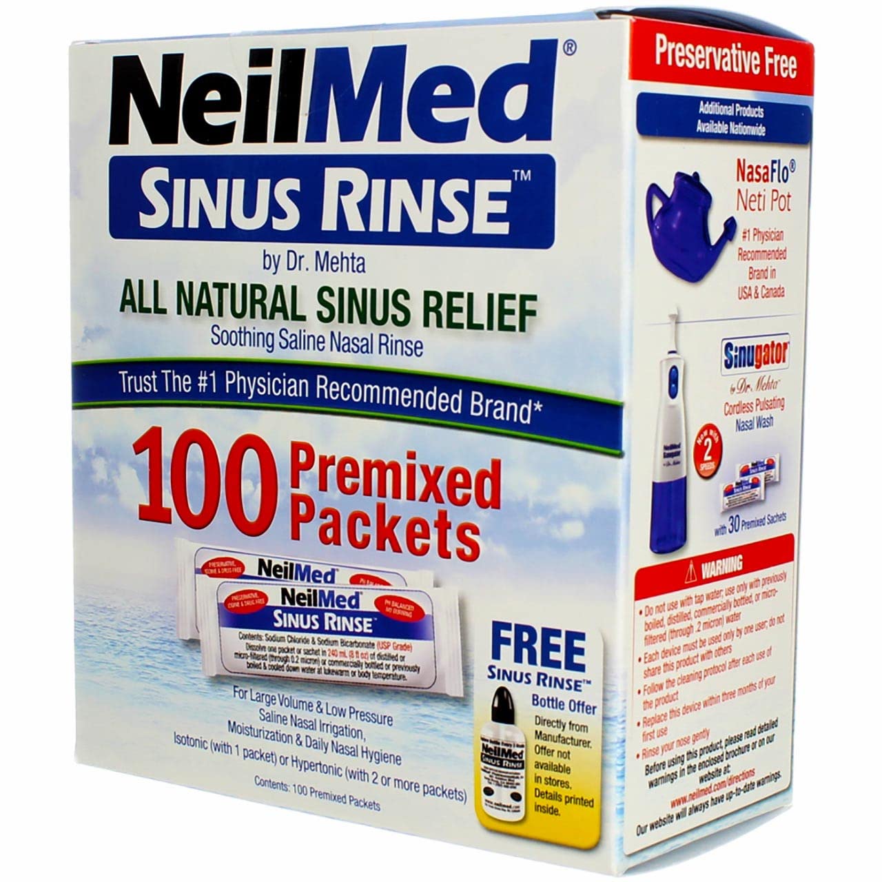 NeilMed Sinus Rinse: contenido del pack de tres paquetes para repuestos.