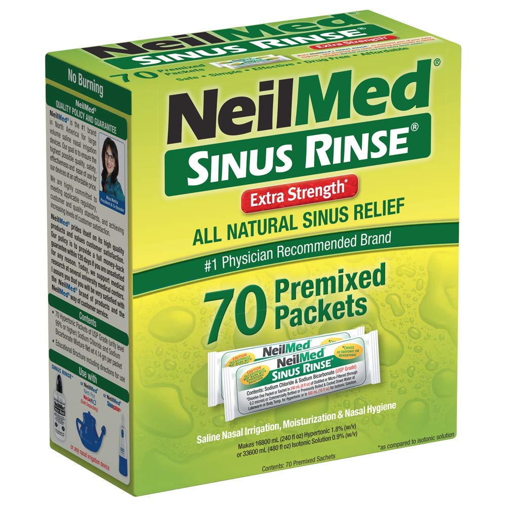 NeilMed Enjuague Nasal Extra Fuerte Hipertónico: empaque de 70 sobres para higiene diaria.