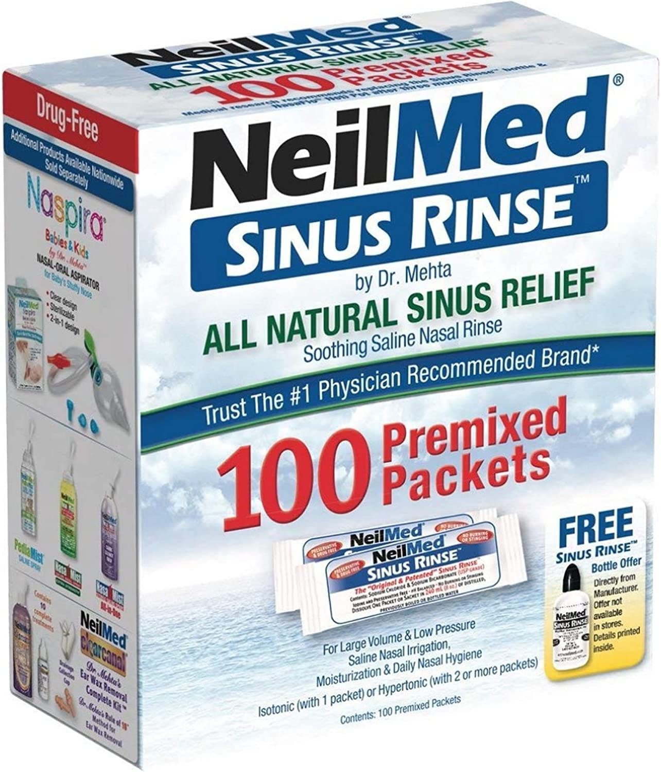 NeilMed enjuague nasal: kit pediátrico y regular para diferentes usuarios.