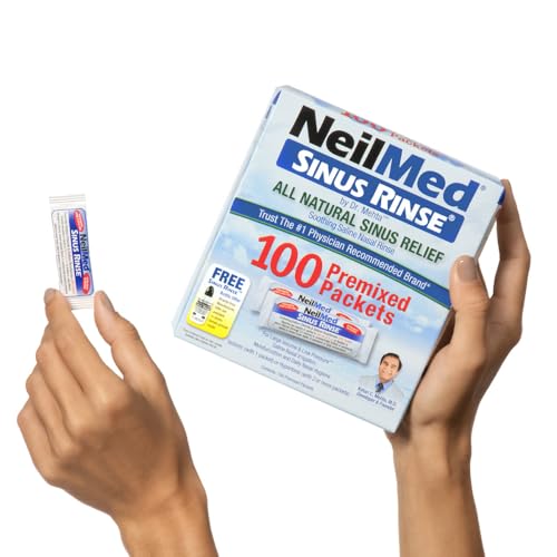 NeilMed Sinus Rinse: paquetes isotónicos azules para solución suave.
