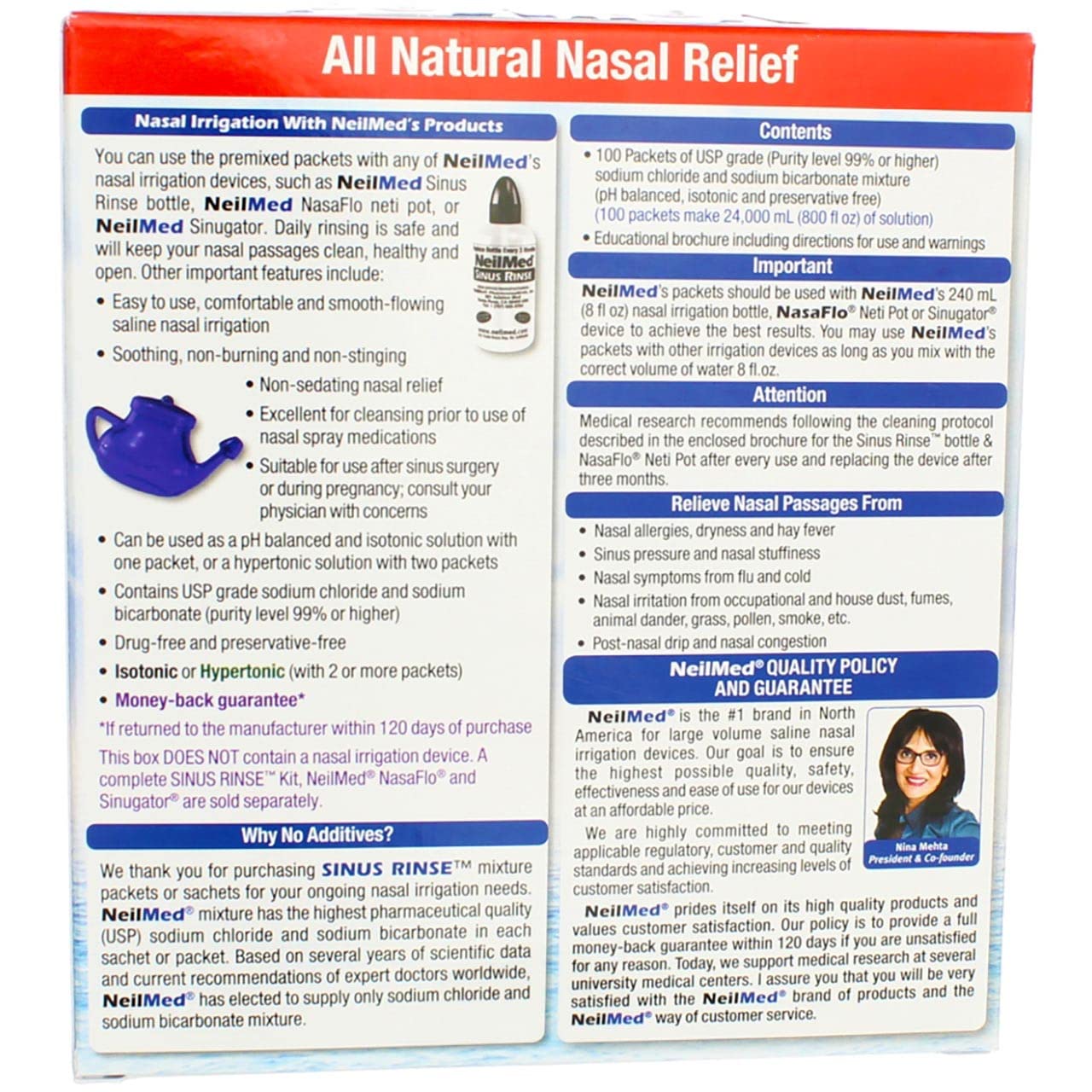 NeilMed Sinus Rinse: uso diario para mantener las vías nasales limpias.