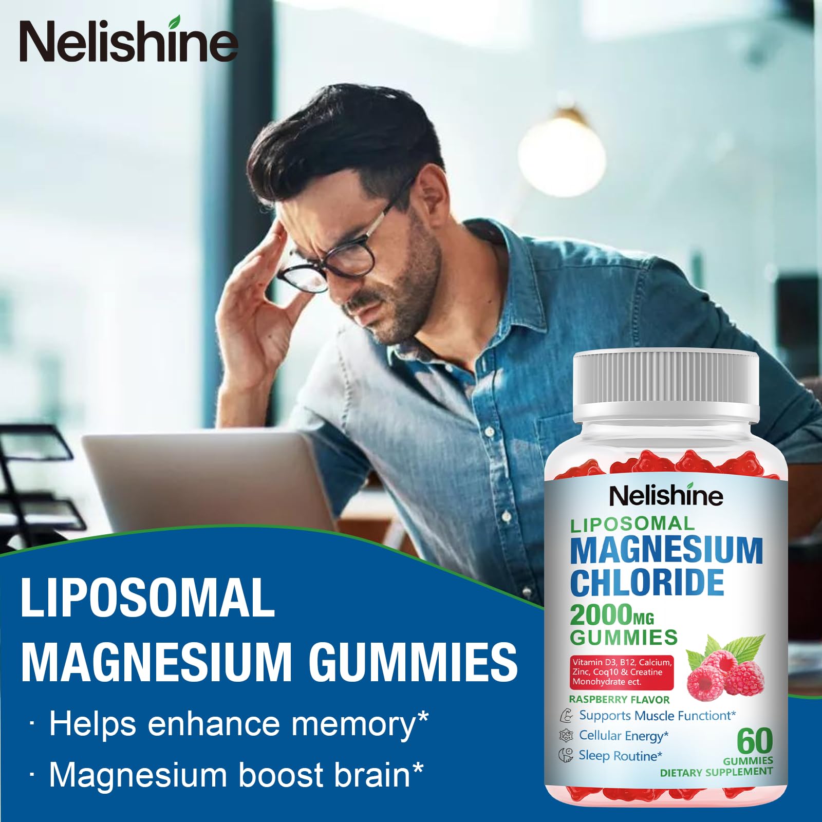 Nelishine ayuda a regular el sueño con magnesio liposomal y cofactores.