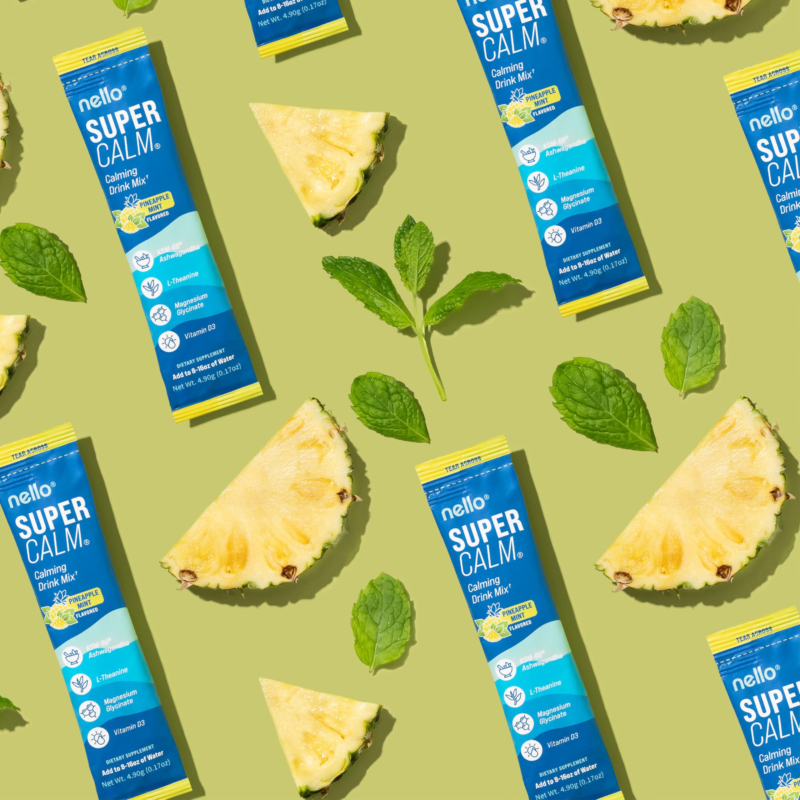 Magnesio glicinato y vitamina D3 en Nello Supercalm para nutrición diaria.