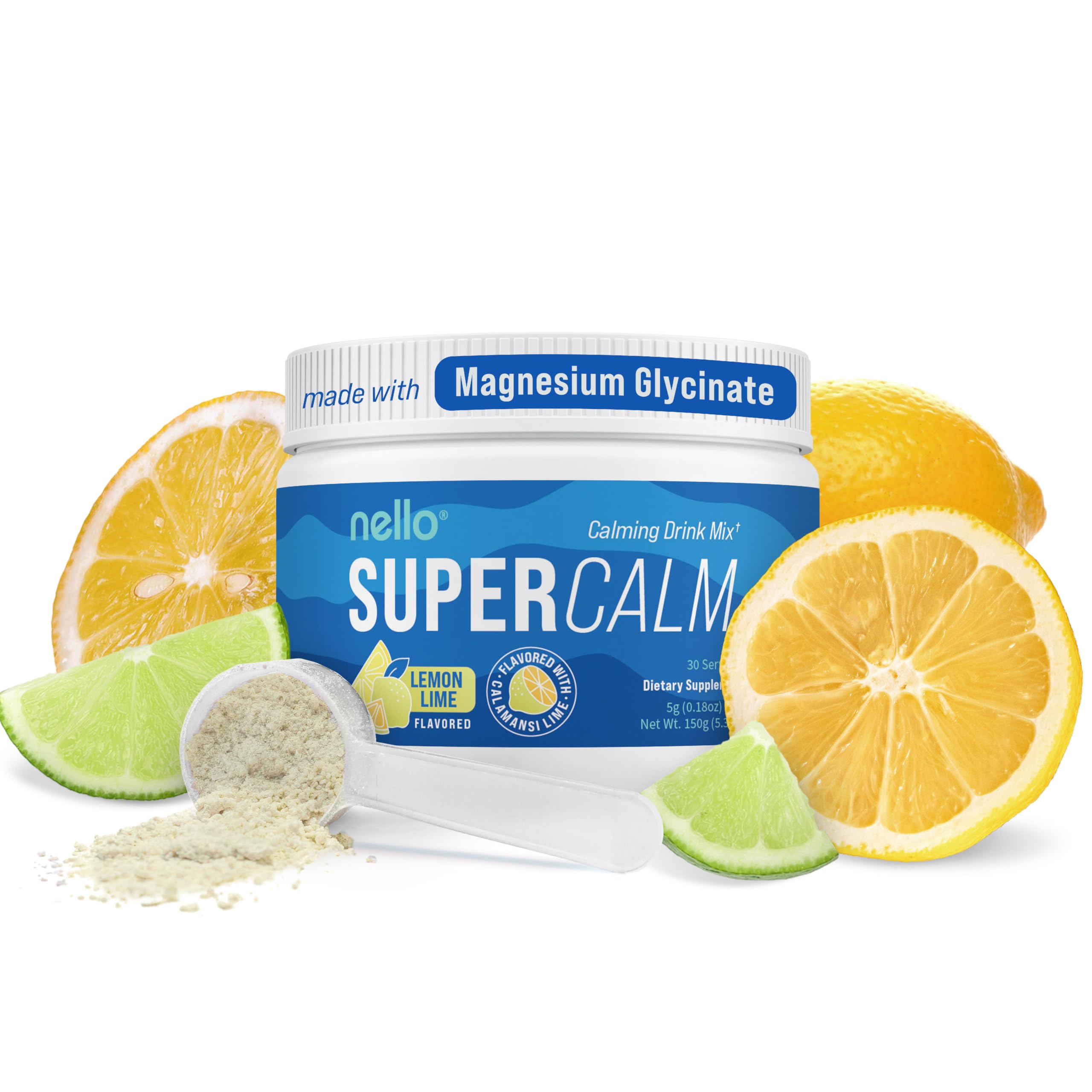 Nello SuperCalm polvo en pote limón-lima para relajación y enfoque