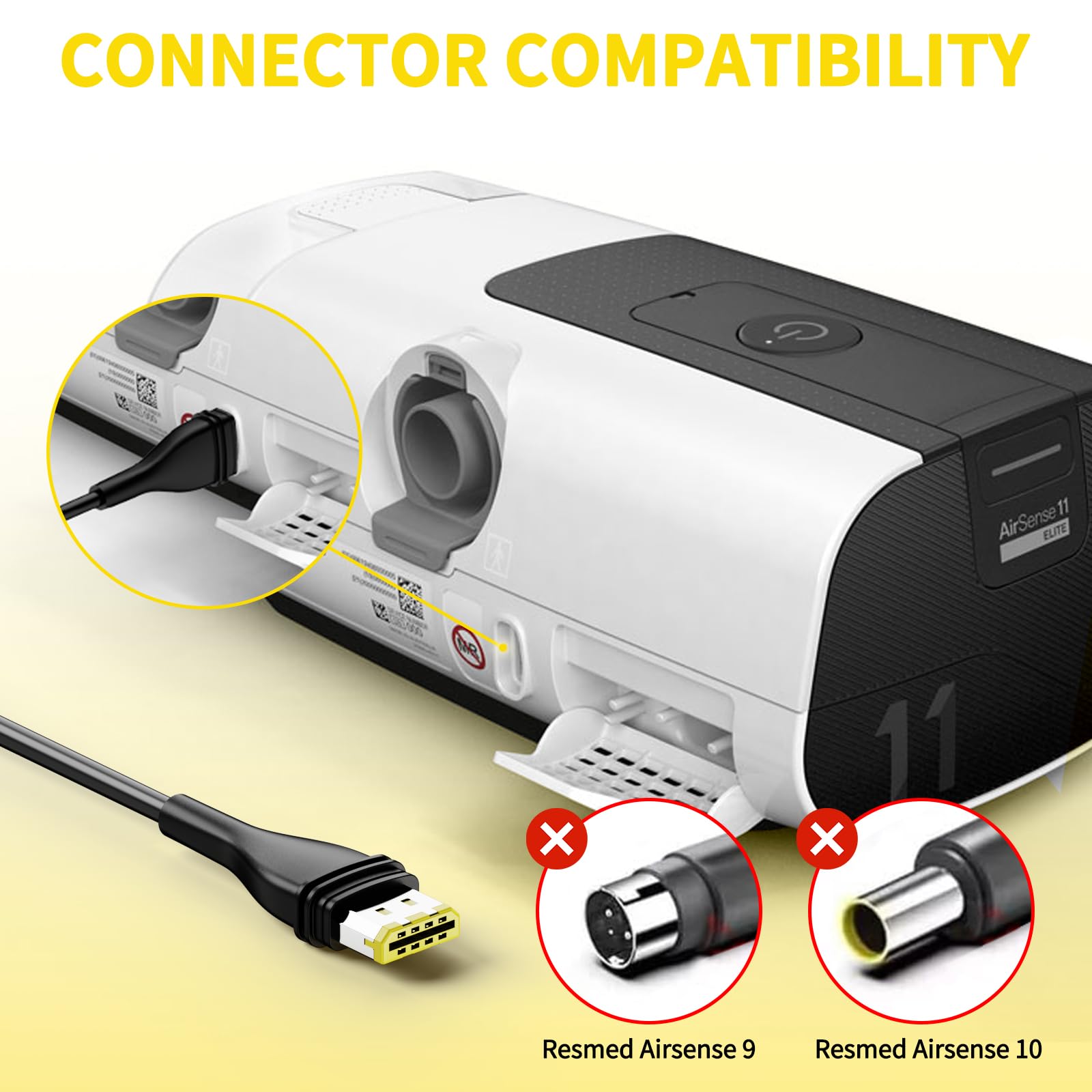 Cable de entrada 24V NENASEW para AirSense 11, uso diario seguro.
