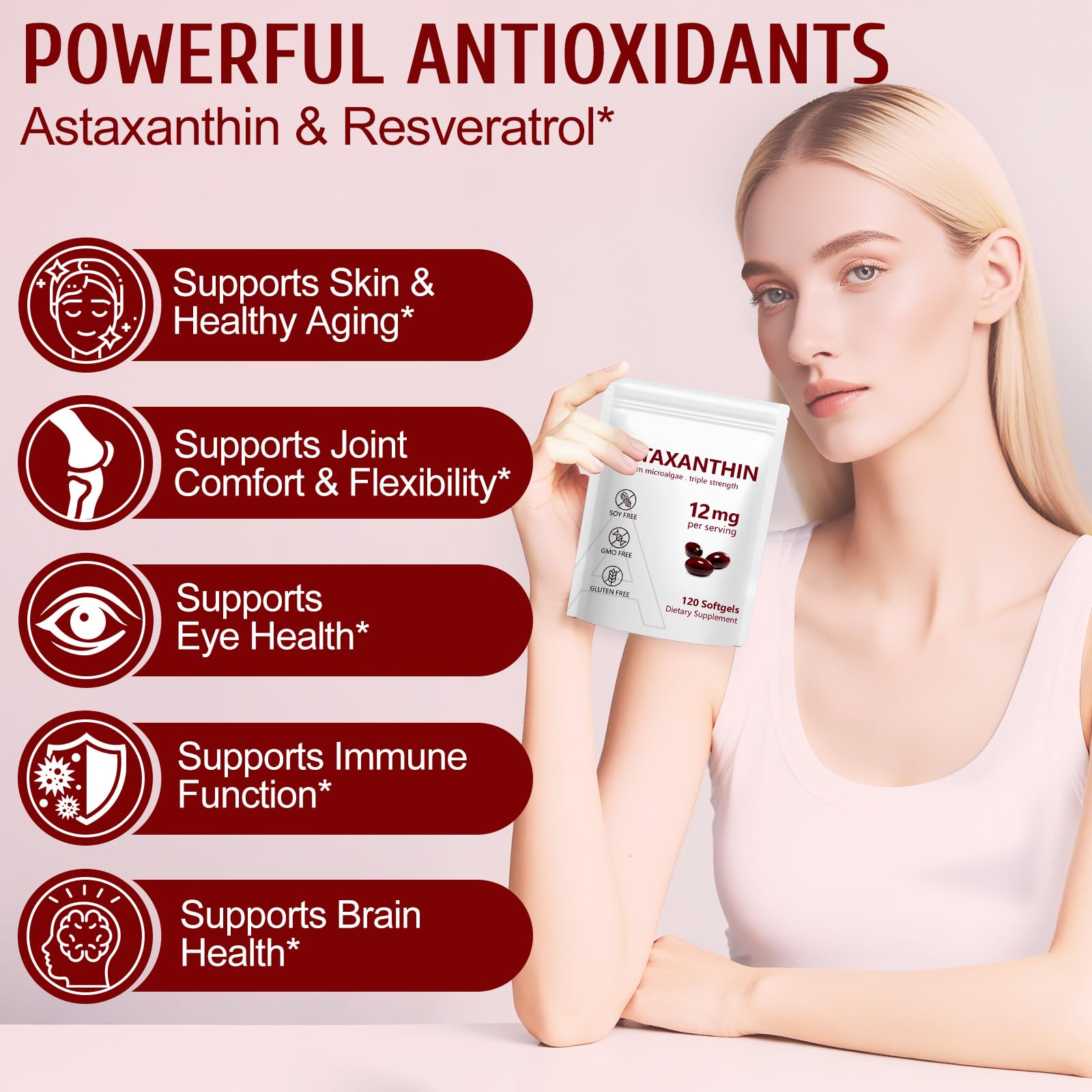NenMaoKeNu astaxantina 12mg alta biodisponibilidad derivada de Haematococcus pluvialis.