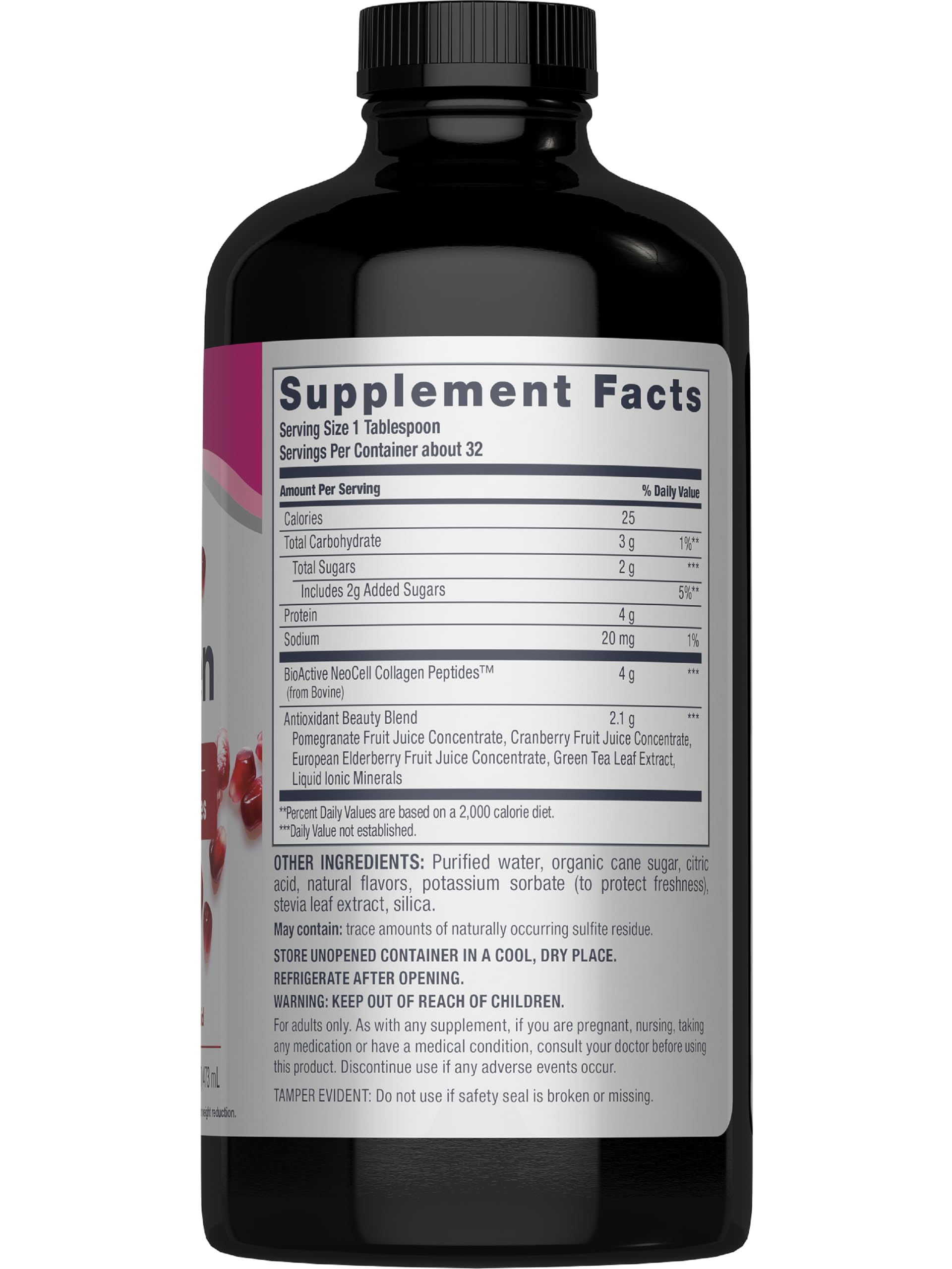 NeoCell Advanced Colágeno Líquido servido en agua, sabor fresco.