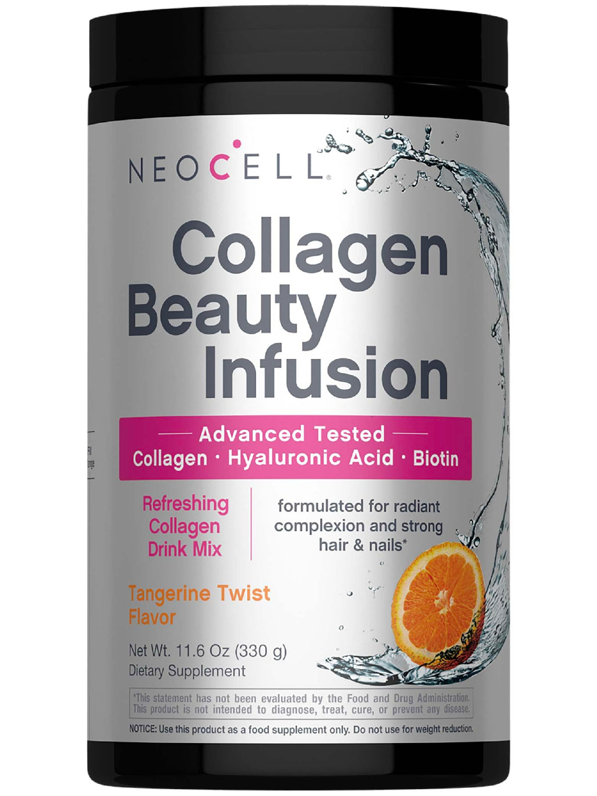 NeoCell colágeno Infusión de Belleza biotina polvo naranja: piel radiante y cabello saludable.
