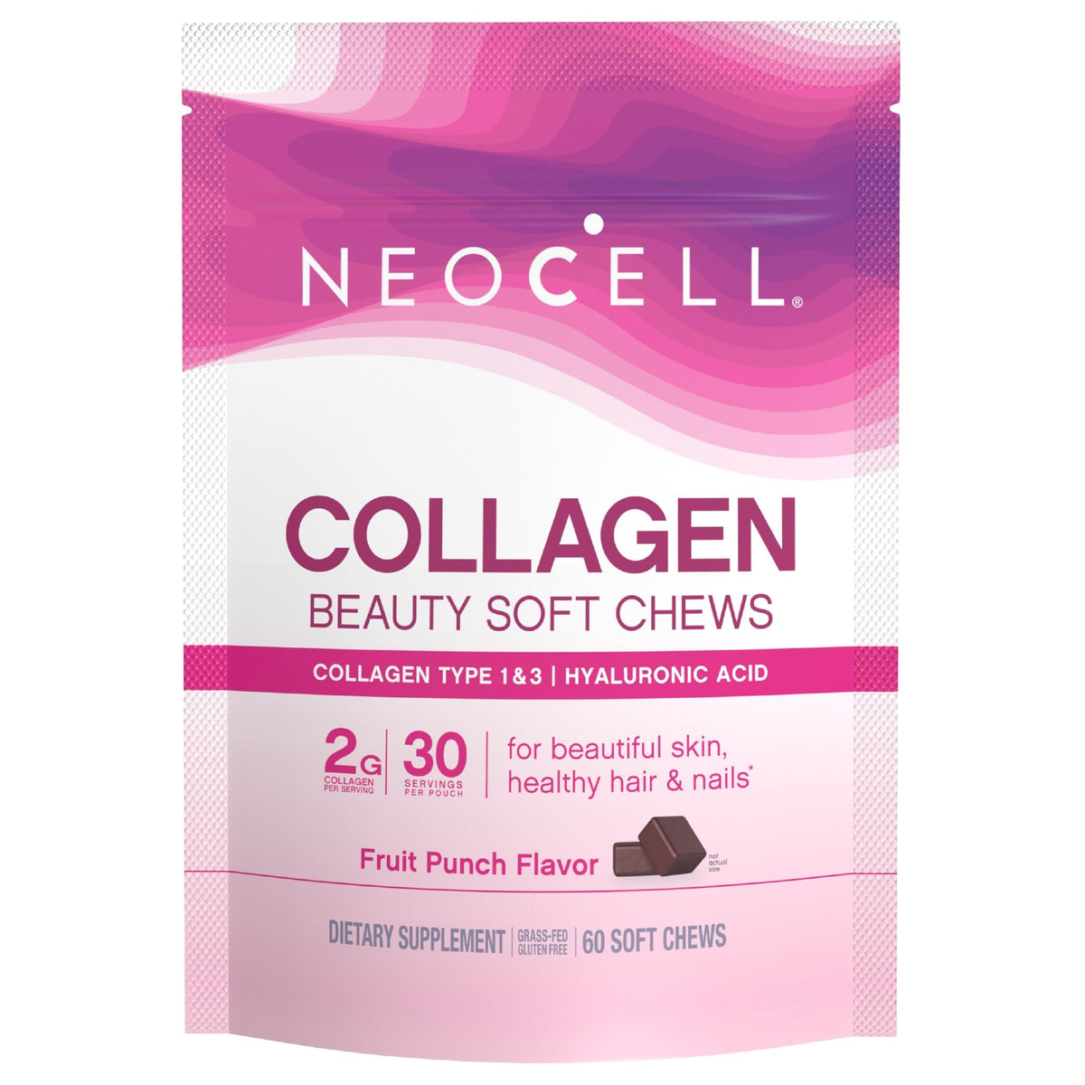 NeoCell Colágeno Belleza gomitas suaves Fruta Punch sobre la botella, hidratación de la piel como beneficio potencial