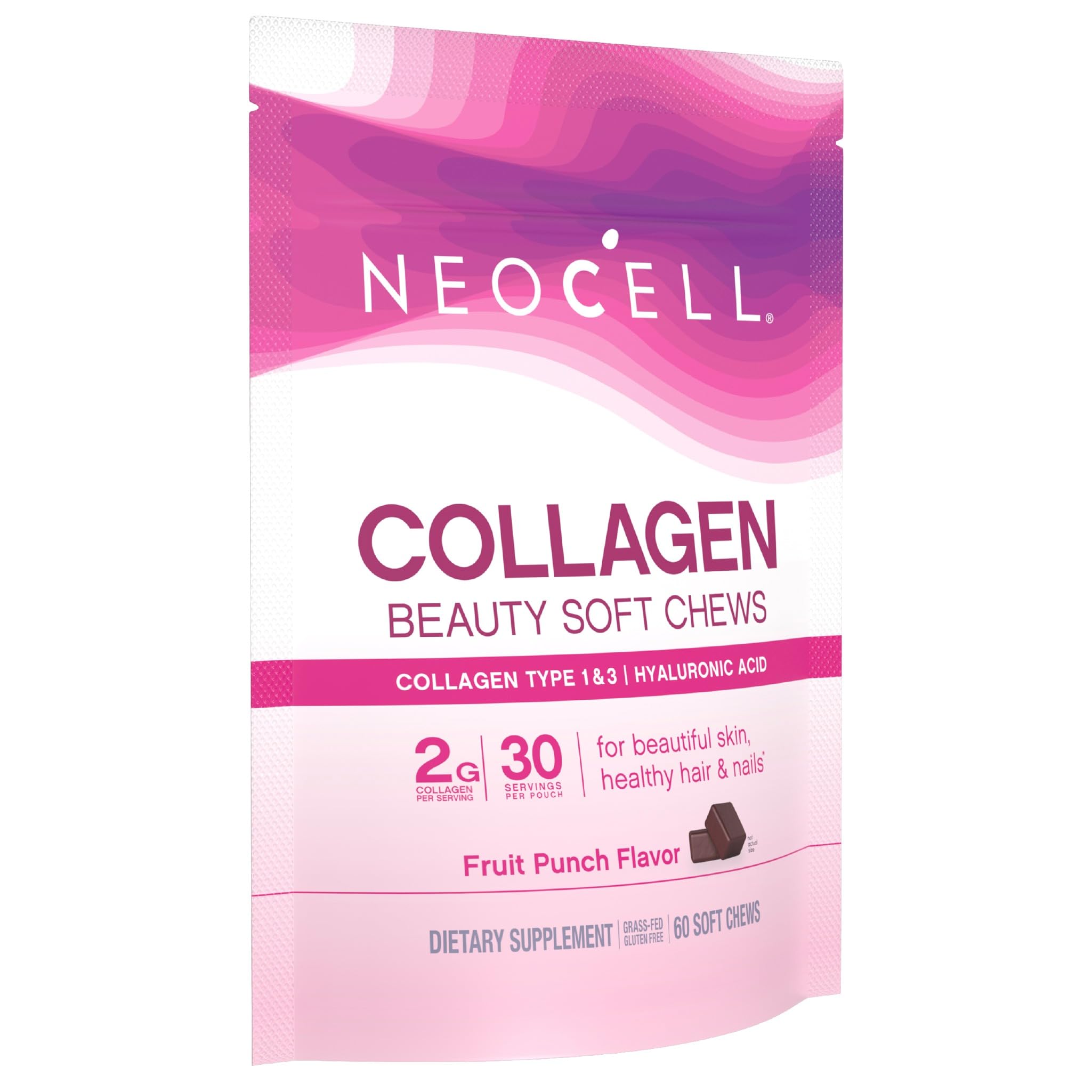NeoCell Colágeno Belleza gomitas suaves Fruta Punch muestra dosis diaria para cabello y uñas