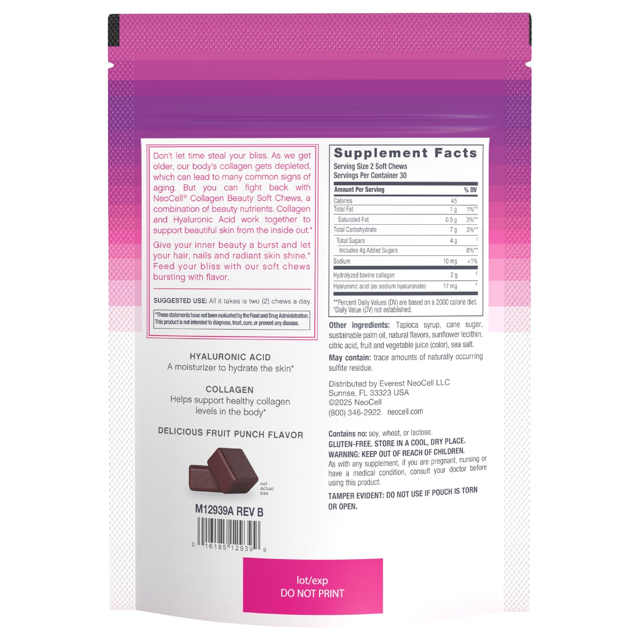 NeoCell Colágeno Belleza gomitas suaves Fruta Punch textura suave para uso cotidiano
