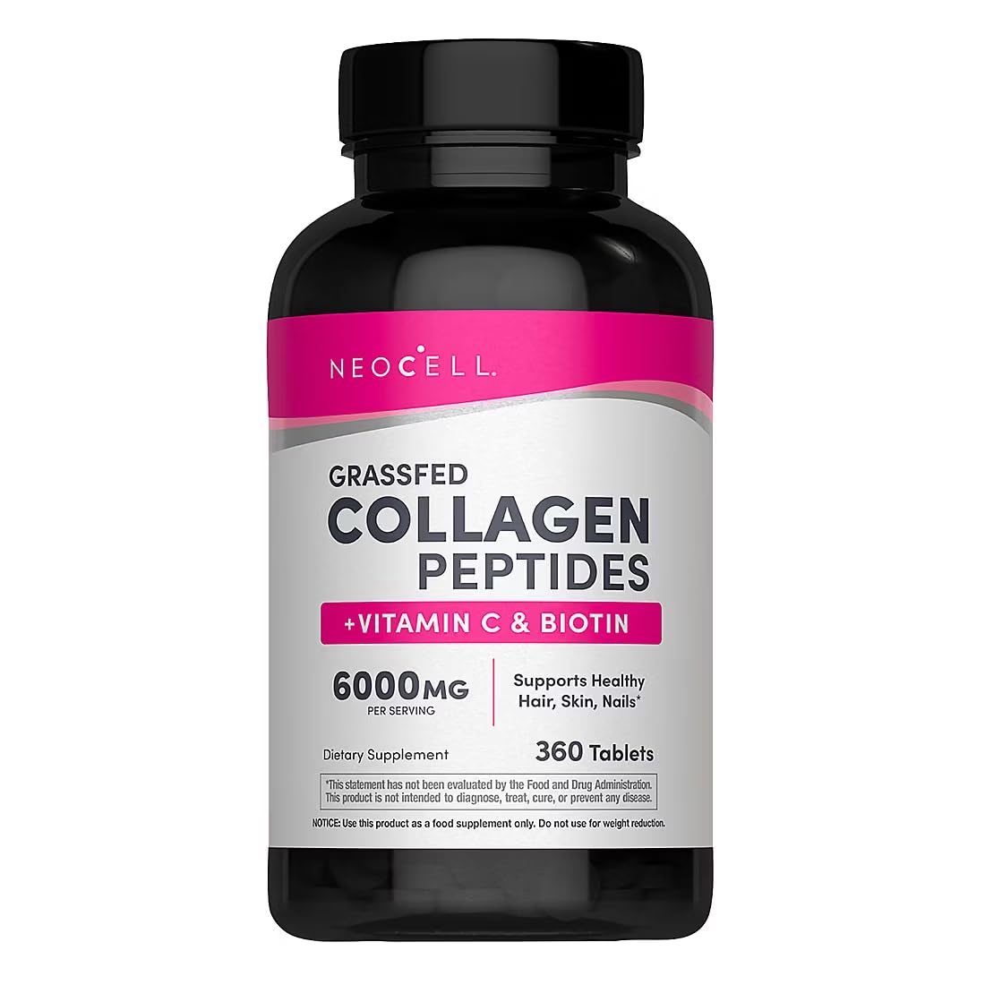 NeoCell Super Collagen + C con cápsulas dentro de la botella para uso diario.