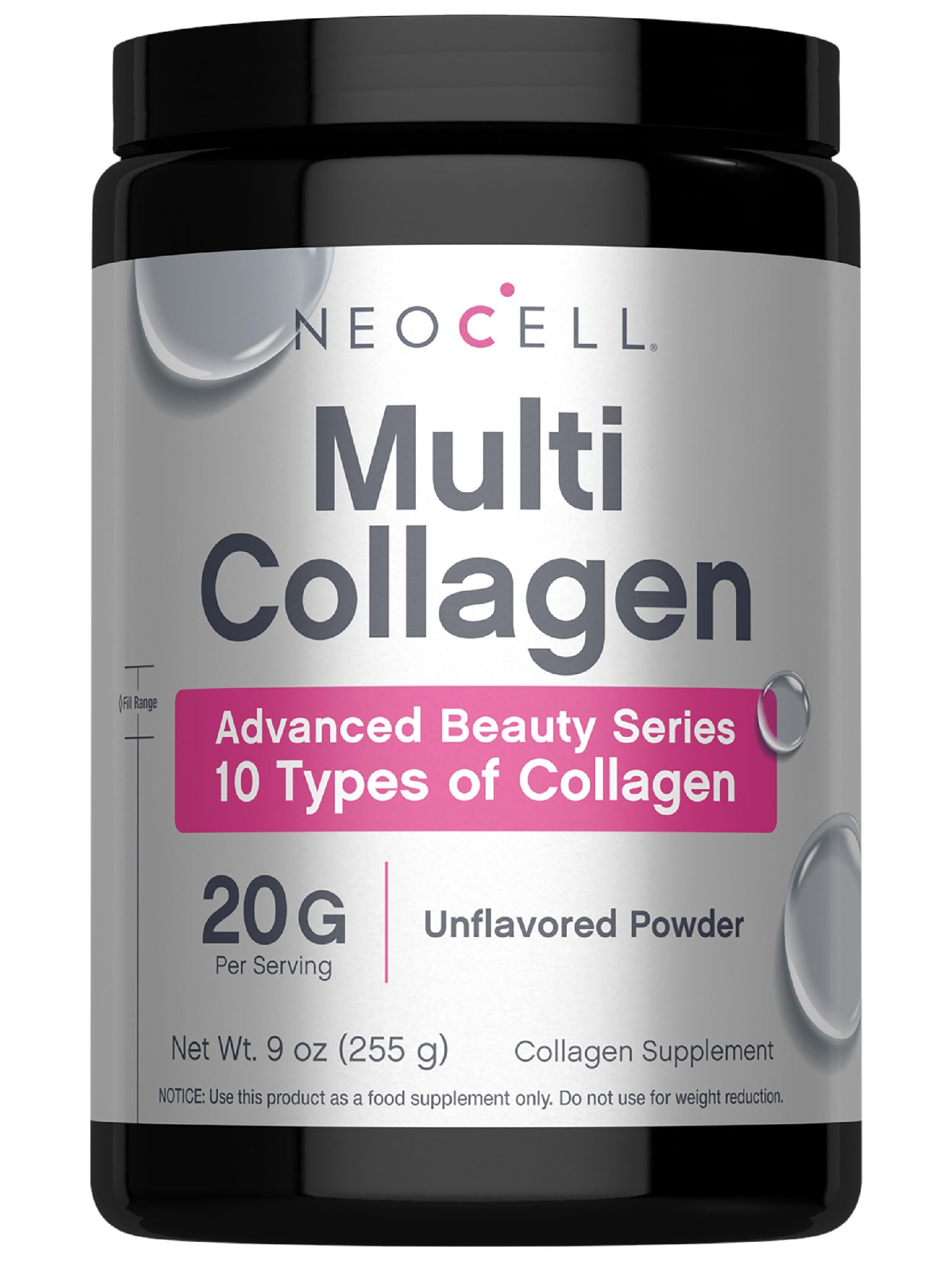 NeoCell Super Multi Colágeno, polvo en lata de 9 oz para uso diario.