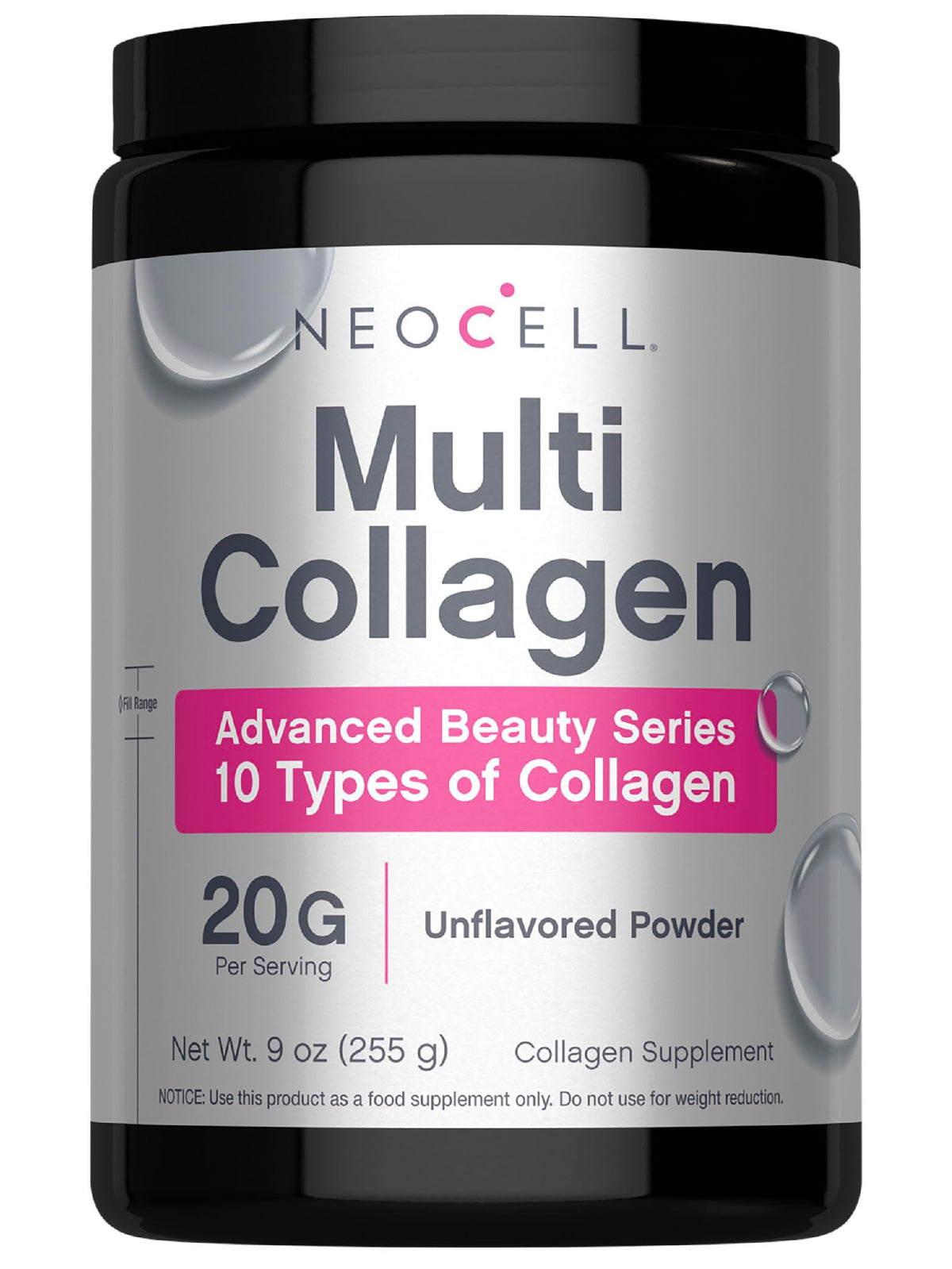 NeoCell Super Multi Colágeno, polvo en lata de 9 oz para uso diario.