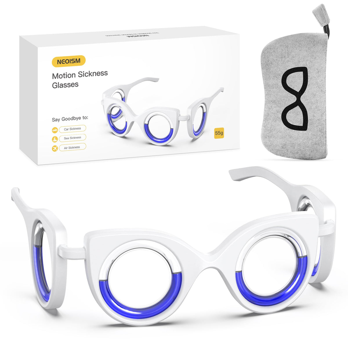 Gafas NEOISM antimareo con estabilización visual para viajar sin malestar.