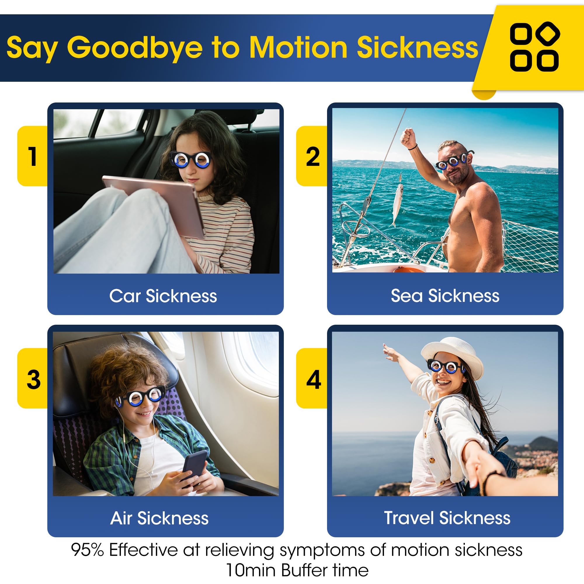 NEOISM gafas anti mareo para coche, ideales para viajes cortos o largos.
