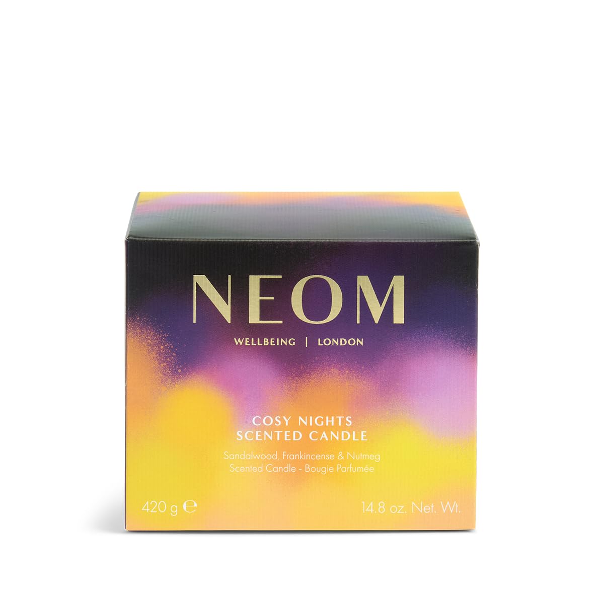 NEOM vela de 420 g ofrece duración y presencia aromática.