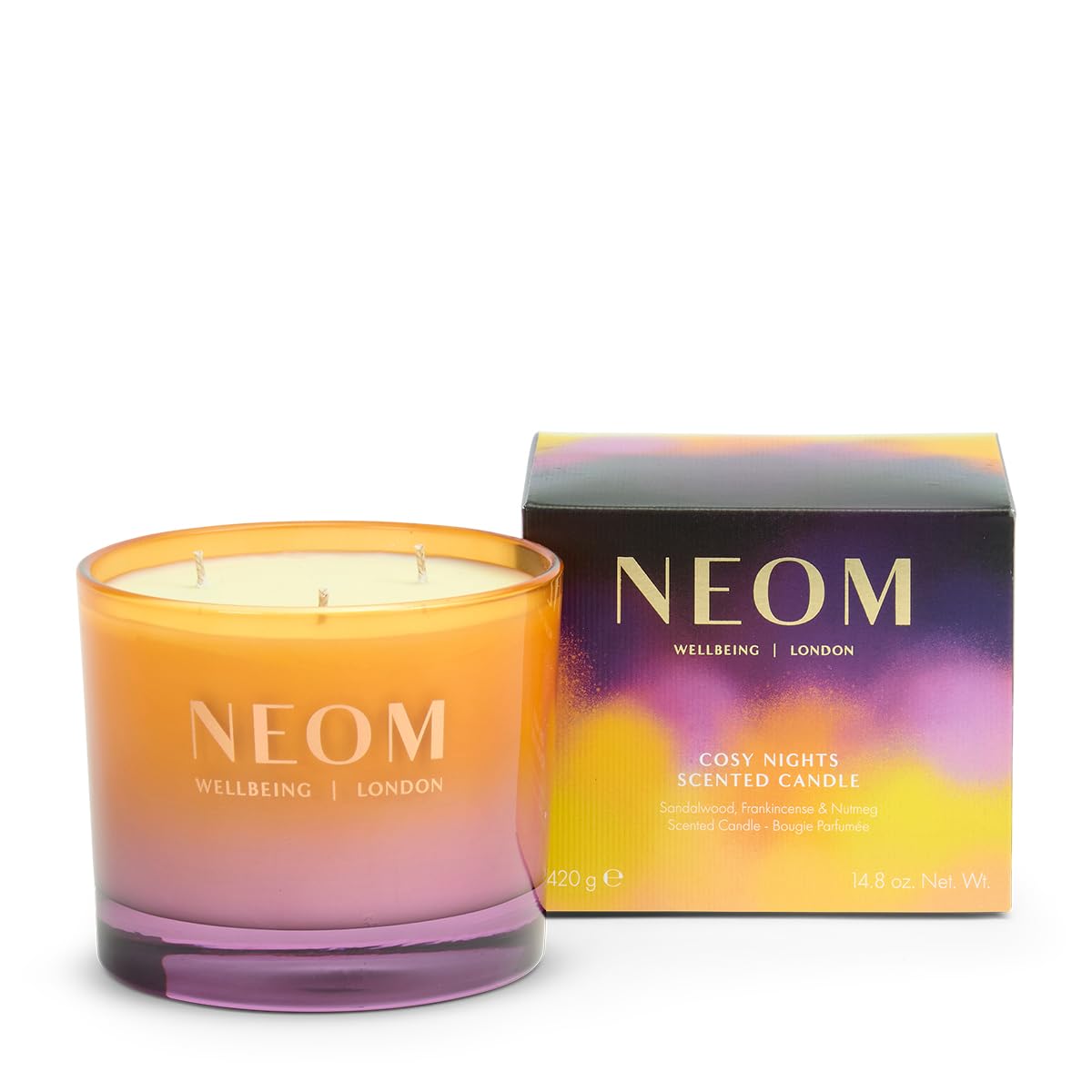 NEOM vela Noches Acogedoras de 3 mechas: ambiente cálido y relajante.