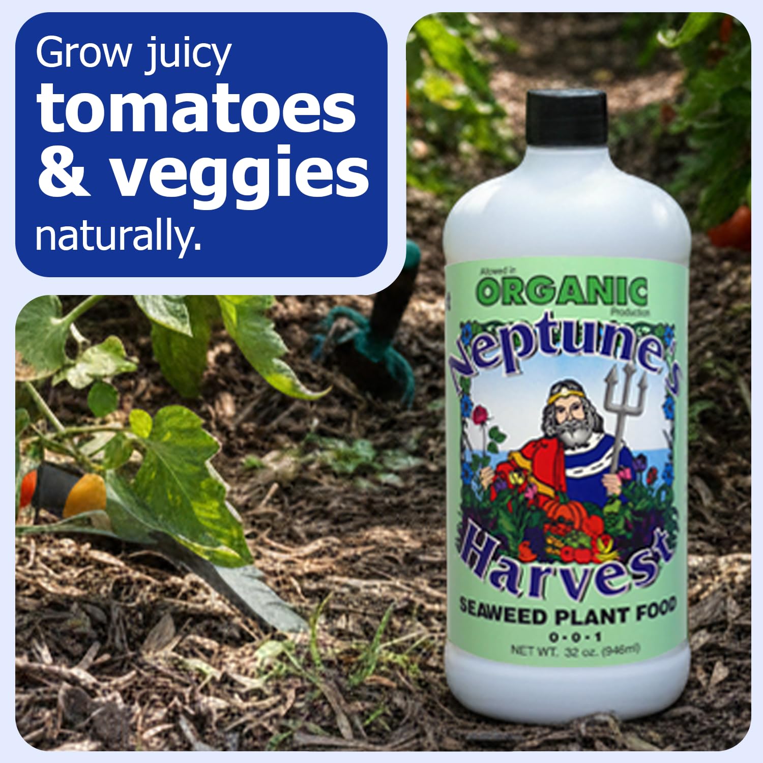 Neptune's Harvest contiene mas de 60 nutrientes para plantas