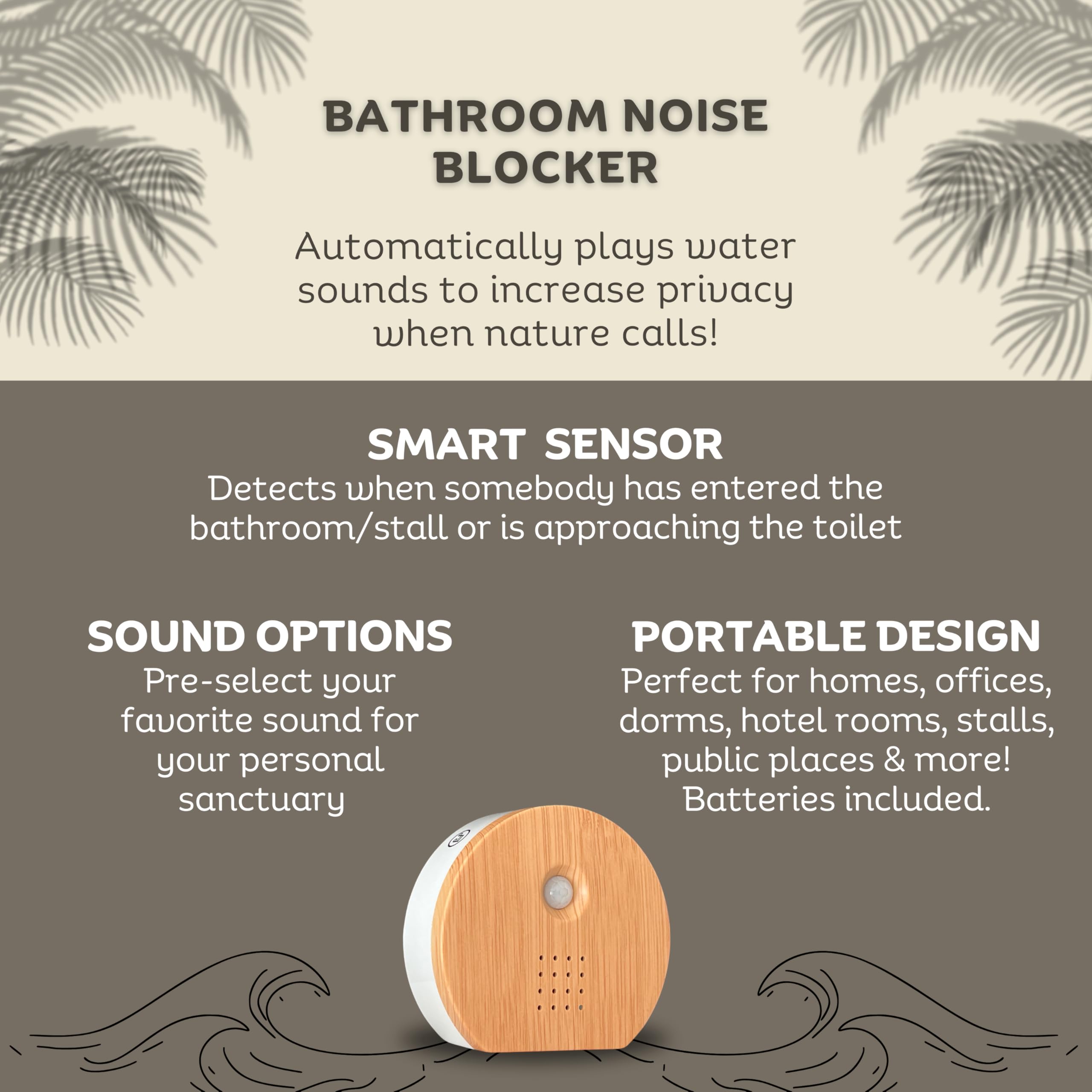 NERRA Bloqueador de Ruido para baño con sensor inteligente activa sonidos personalizados automáticamente