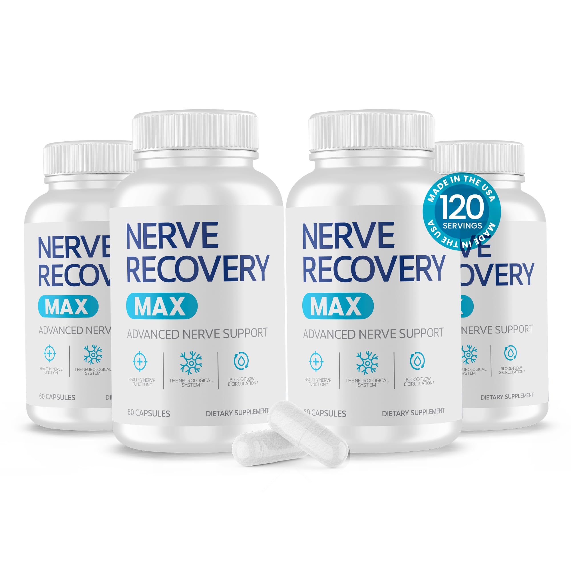 Nerve Recovery Max, botella detalle, diseño limpio para uso diario.