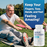 Nerve Recovery Max: botella vertiendo cápsulas, dosificación simple en casa