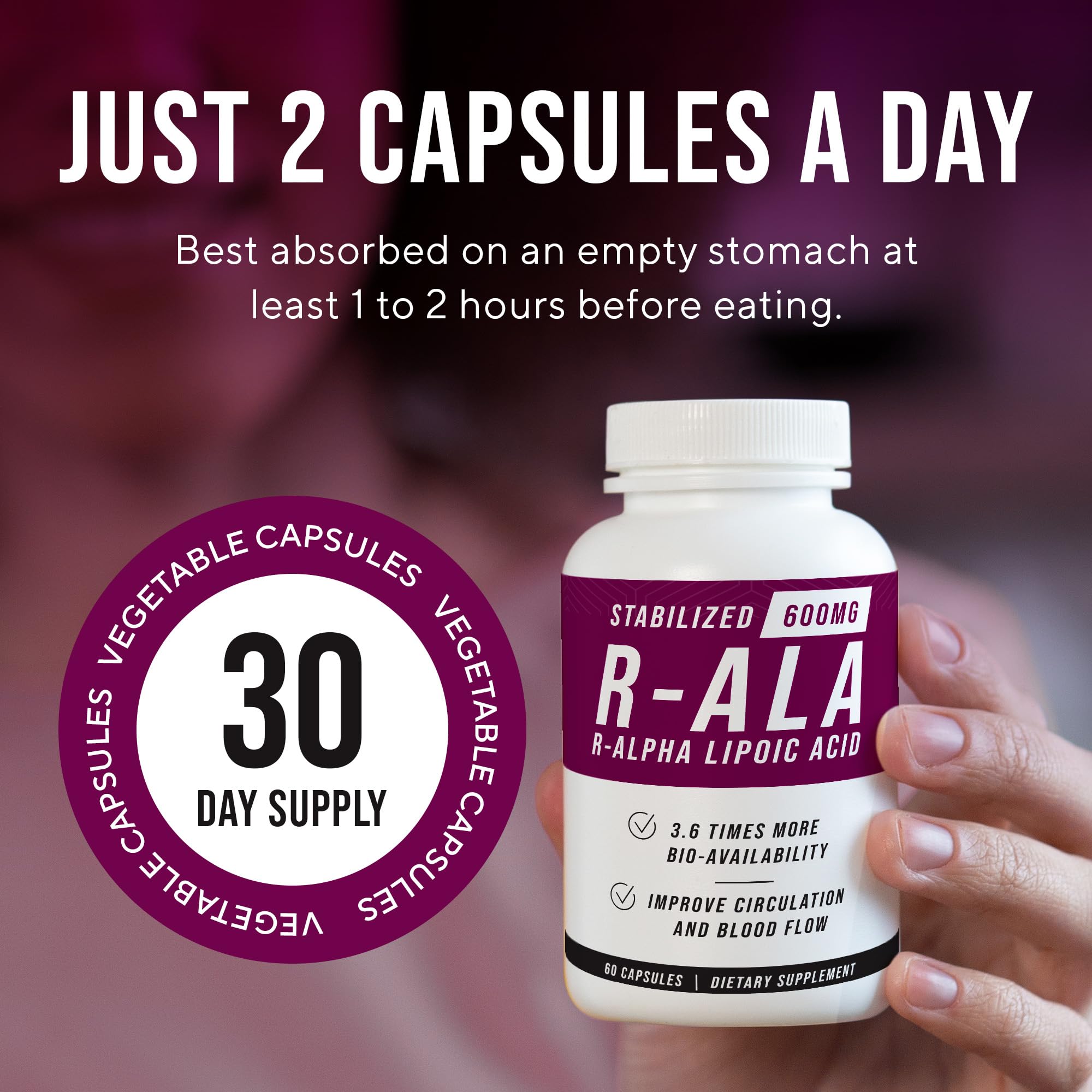 NERVE RENEW R-ALA 600mg: información nutricional y advertencias en la parte trasera.