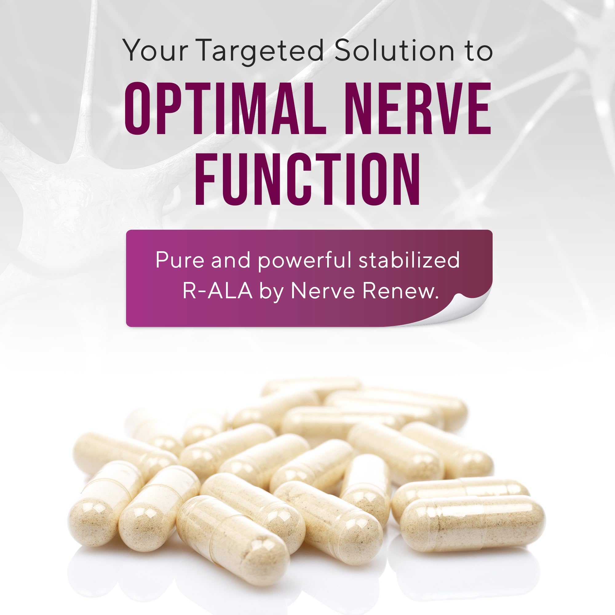NERVE RENEW R-ALA 600mg: etiqueta legible con información de uso.