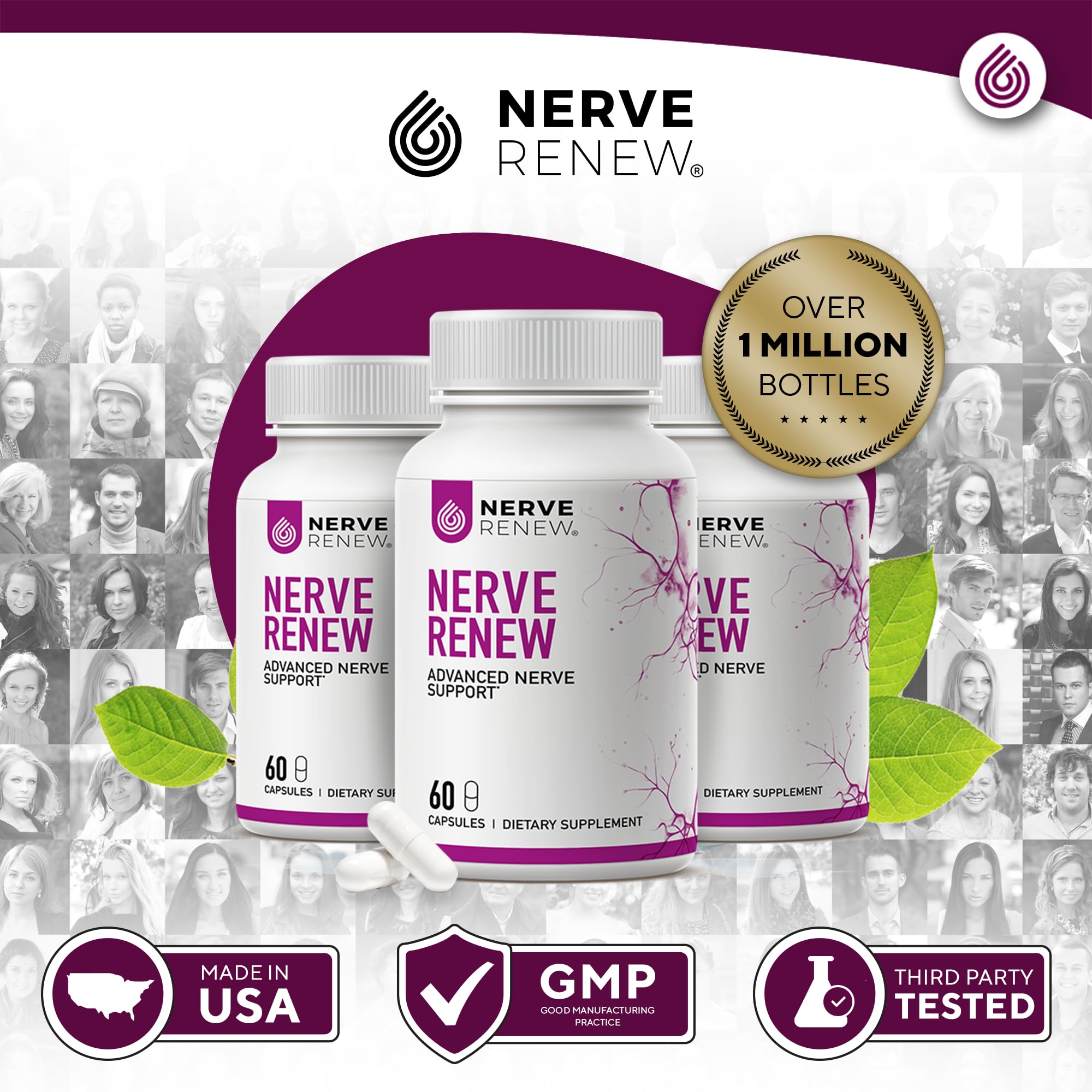 NERVE RENEW presentación de 60 cápsulas para cuidado nervioso.