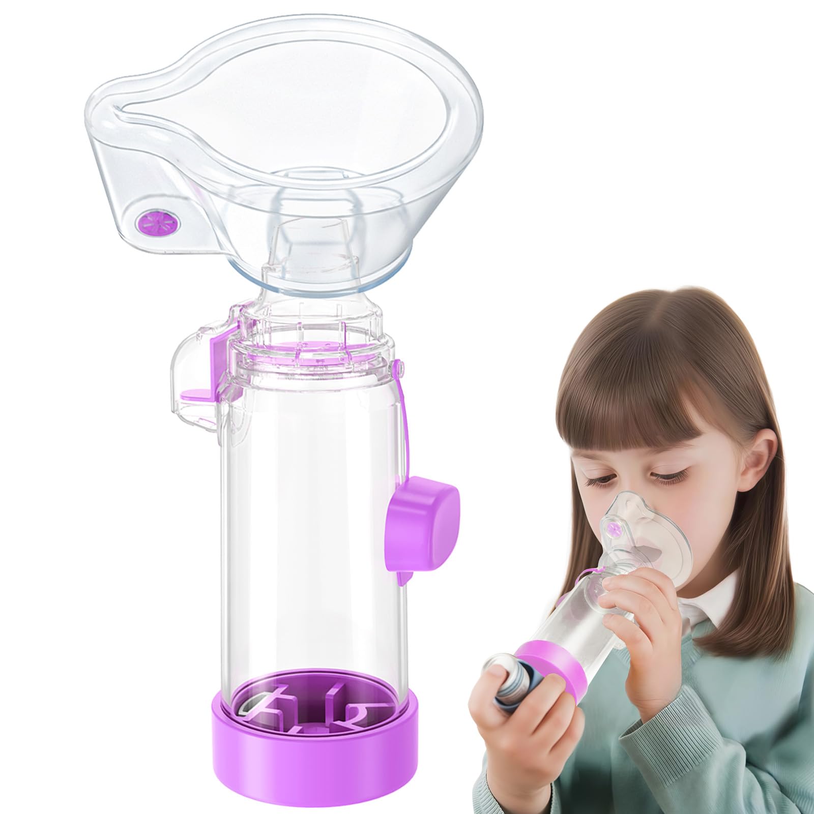 NESSI OTC Spacer con máscara infantil morada y ajuste cómodo para todas las edades