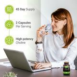 Cápsulas de Nested Naturals Colina Bitartrato 500 mg para enfoque diario.